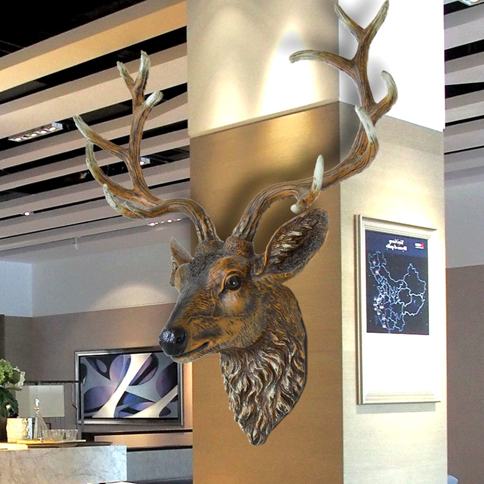 Large Resin Deer Head Wall Decor Sculpture - Handmade Faux Taxidermy Farmhouse Art for Living Room, Bedroom & Office | Modern Animal Head Mounted Ornament