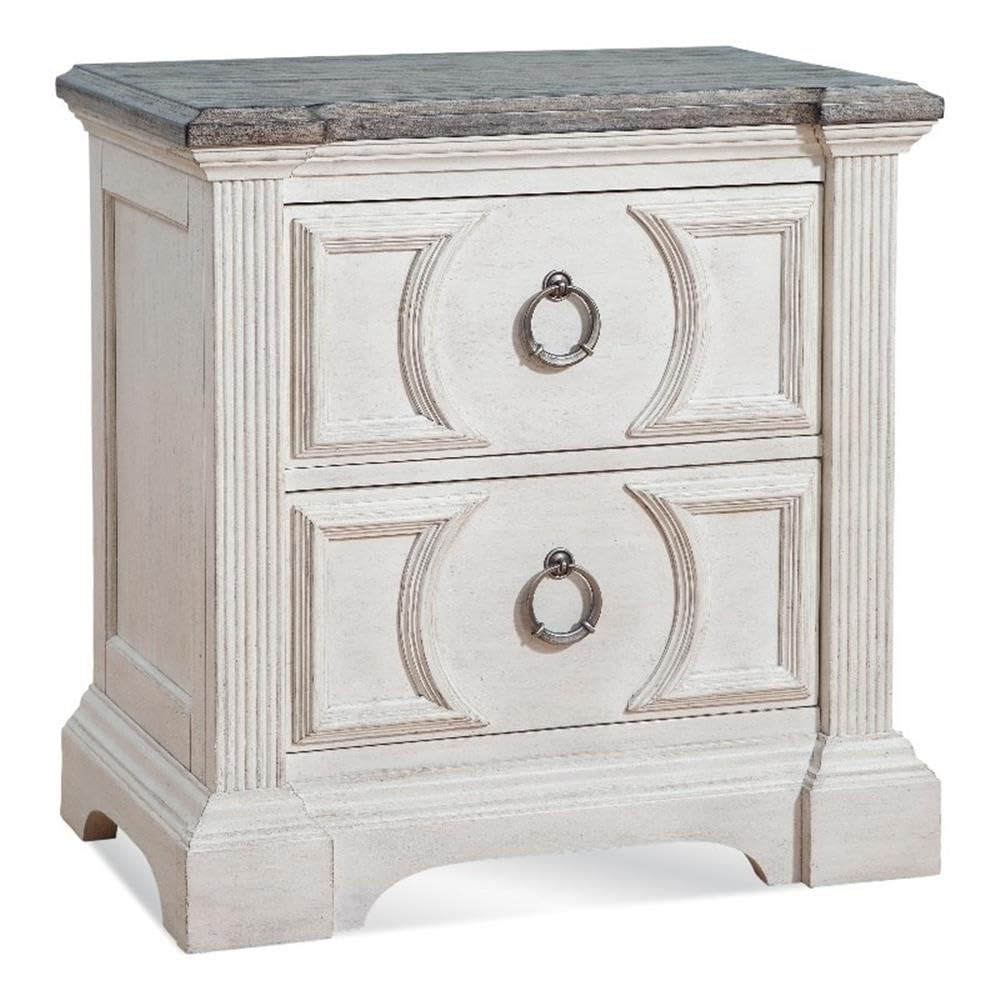 Antique White Wood 2-Drawer Nightstand by American Woodcrafters - Vintage Bedside Table for Bedroom Decor, Compact Storage Solution with Classic Design