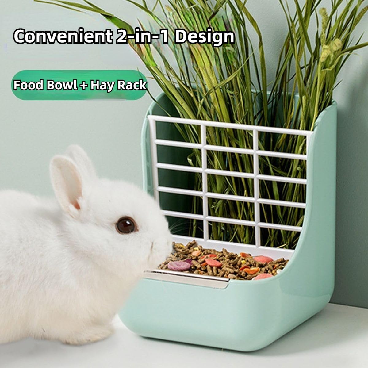 2 in 1 Guinea Pig & Rabbit Hay Feeder Bowl - Dual Purpose Food & Grass Dispenser for Small Pets (Pink) - Perfect for Indoor Cages, Playpens & Hutch Feeding Stations