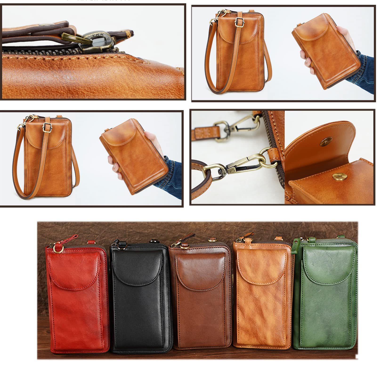 Premium Vegetable-Tanned Leather Phone Card Cash Sling Bag - Slim Crossbody Shoulder Wallet for Men & Women (Black) - Ideal for Travel, Outdoor Adventures & Everyday Carry