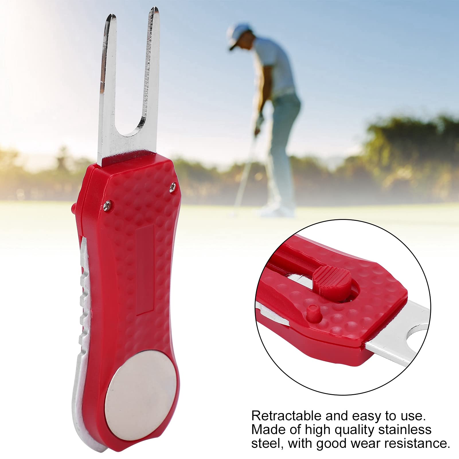 **Premium Golf Divot Repair Tool - Foldable & Portable Golf Putting Green Fork for Golf Course, Gym, Playground (Red) | Perfect for Fixing Ball Marks & Maintaining Greens**