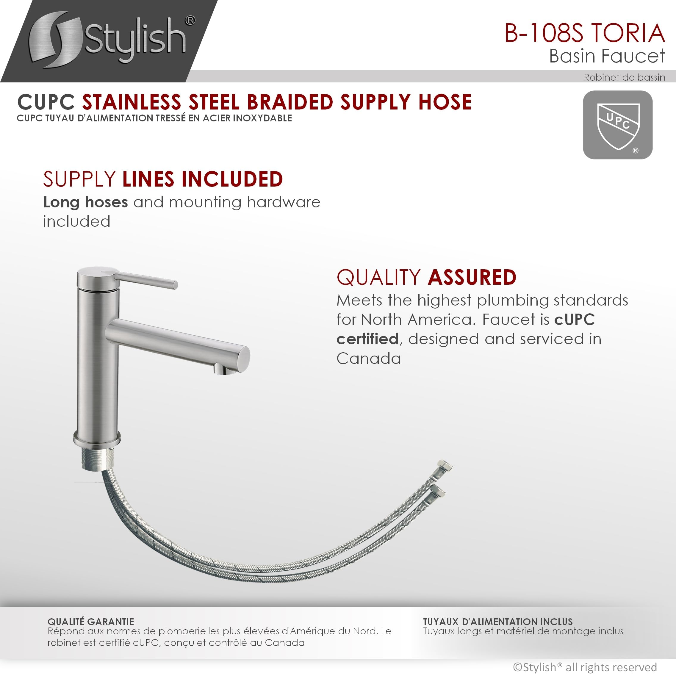 Stylish Single Handle Bathroom Faucet - Solid Stainless Steel Construction, 1 Hole Vessel Sink Faucet with Brushed Finish (Model B-123S) - Perfect for Modern Vanities, Powder Rooms & Luxury Bathroom Upgrades