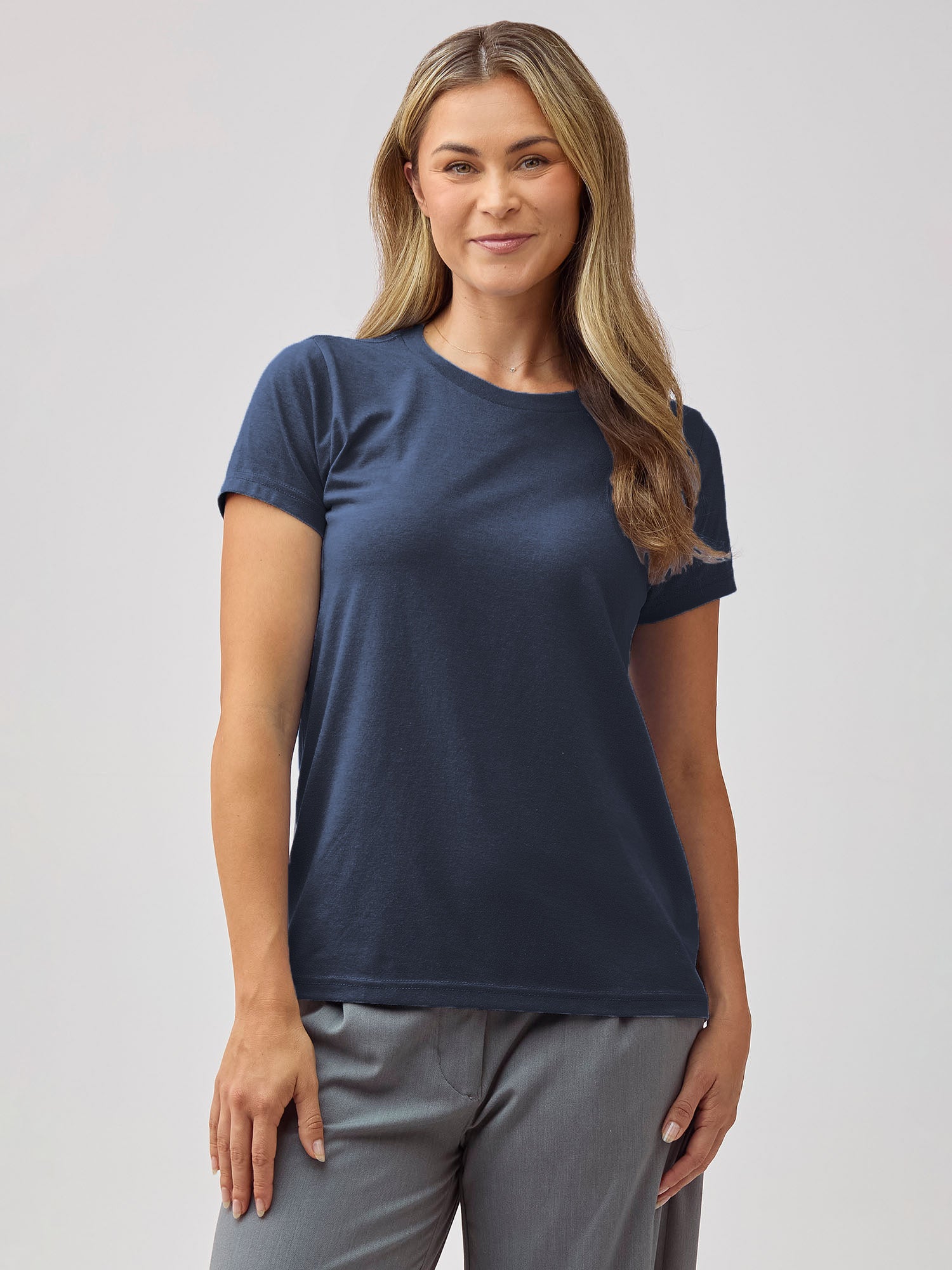 Women's Casual Blue Crew Neck T-Shirt - Soft Cotton Short Sleeve Tee for Everyday Wear | Perfect for Work, Weekend & Travel Outfits