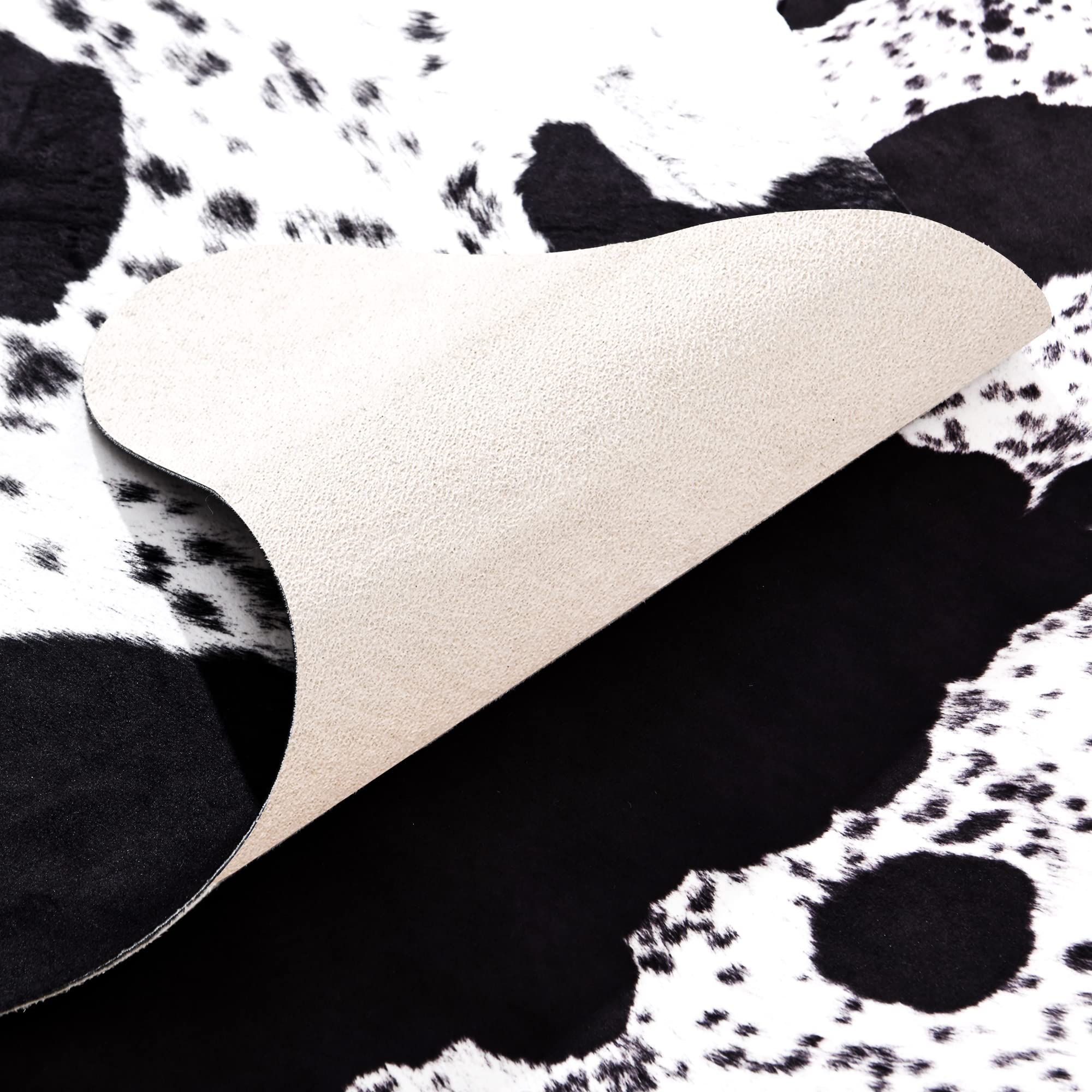 Stylish Faux Cowhide Rug 5.2x4.6 Feet - Soft Black & White Cow Print Area Rug for Living Room, Bedroom, Nursery - Western Home Decor & Bohemian Style Accent - Perfect for Farmhouse, Dorm, or Office Decor