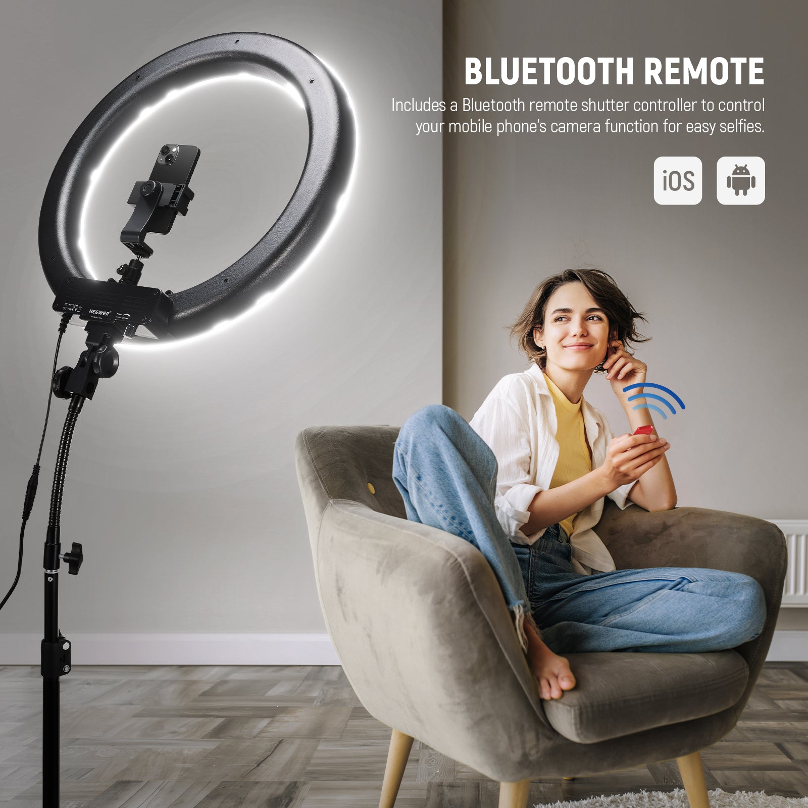 NEEWER RL 18 18-Inch Professional LED Ring Light Kit with Stand - Perfect for Photography, Videography, YouTube Videos, Live Streaming, and Makeup Application