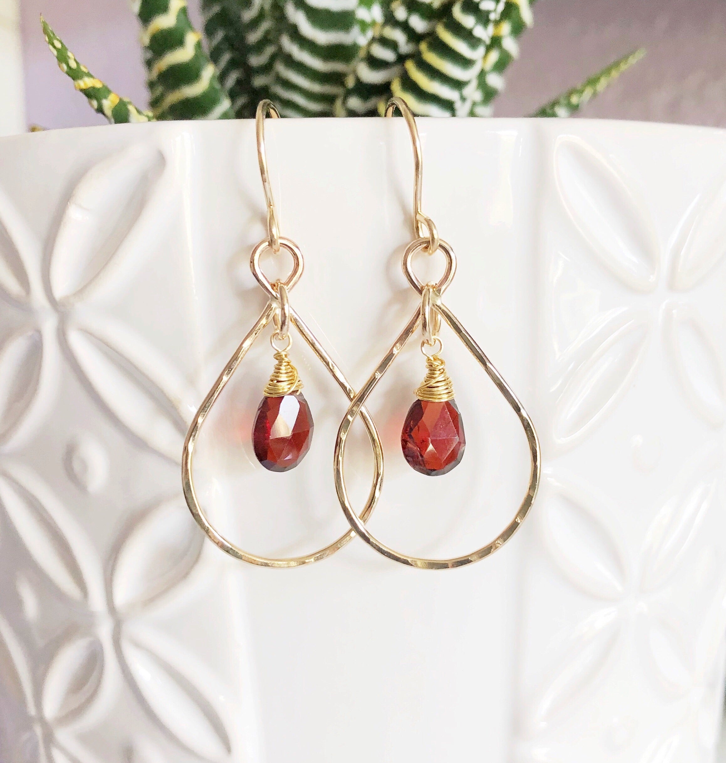 Elegant Garnet Earrings IRINA (E464) - Perfect for Weddings, Parties & Special Occasions
