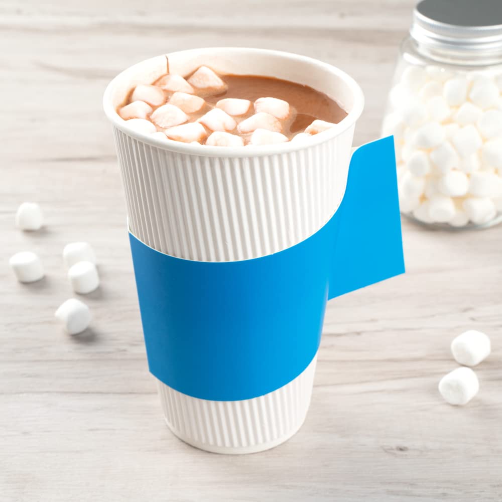 Restpresso Disposable Hot Coffee Cup Sleeves with Handle - 1000 Pack Blue Paper Cup Jackets for 12oz, 16oz & 20oz Cups (Cups Sold Separately) - Perfect for Coffee Shops, Cafes & Takeout Restaurants