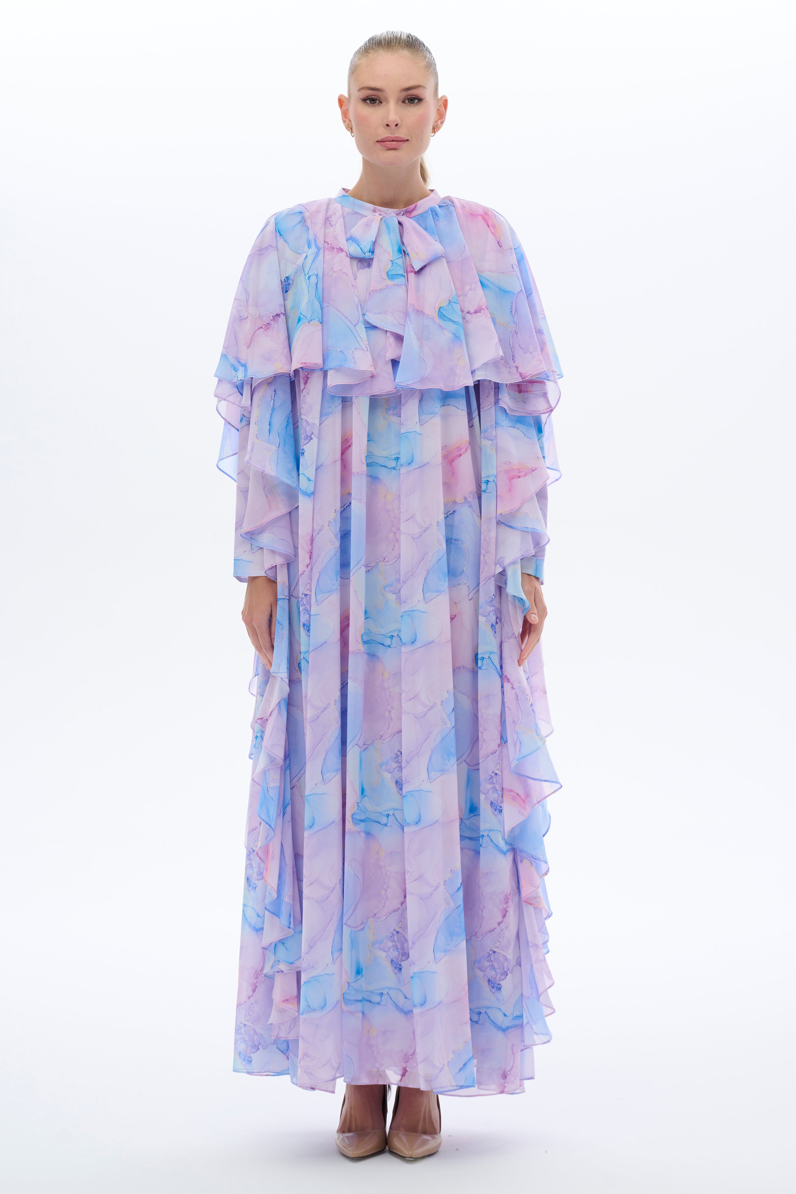 Elegant Caftan Style Long Maxi Dress with Detachable Half Cloak - Perfect for Beach Cover Up, Boho Festival Outfit & Summer Vacation Wear