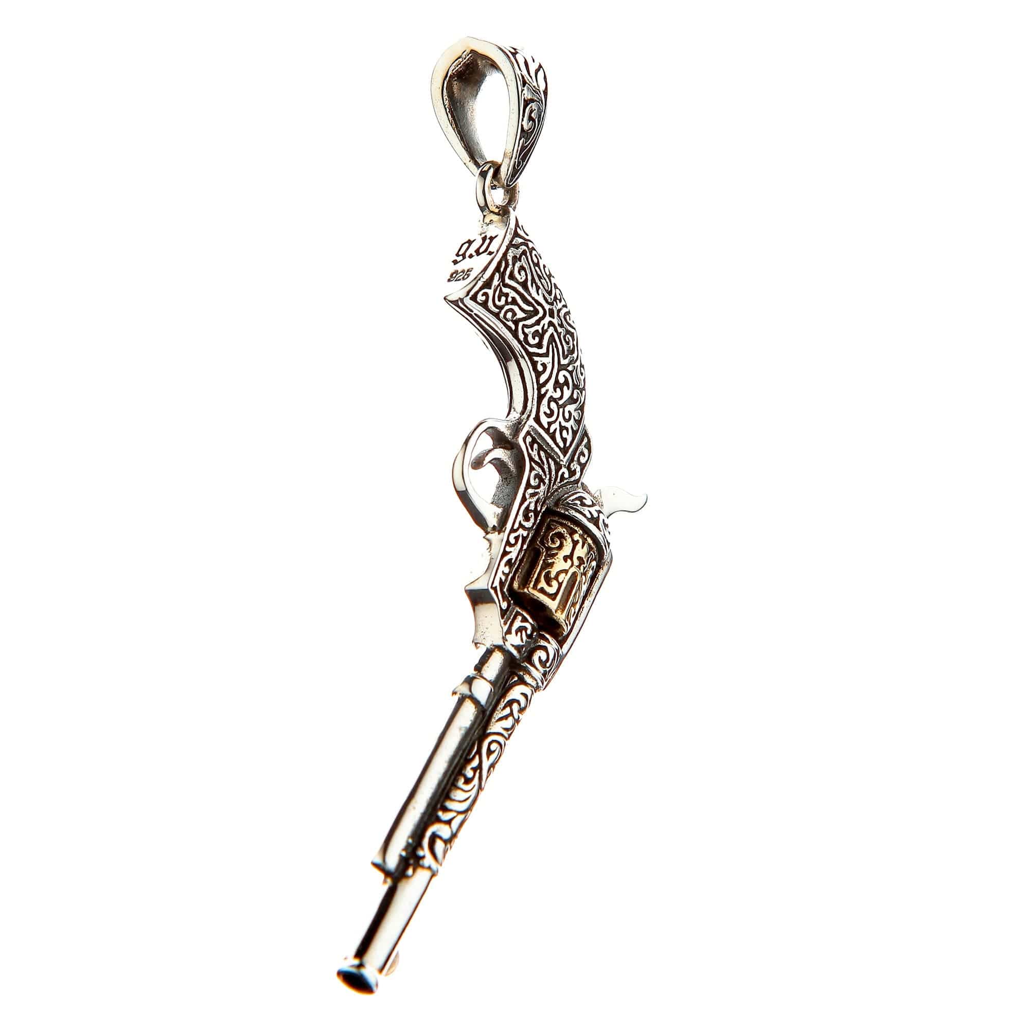 Authentic Mexican Gun Sterling Silver Pendant for Men - Handmade Jewelry Gift for Cowboy, Western & Biker Style (Perfect for Parties, Weddings & Everyday Wear)