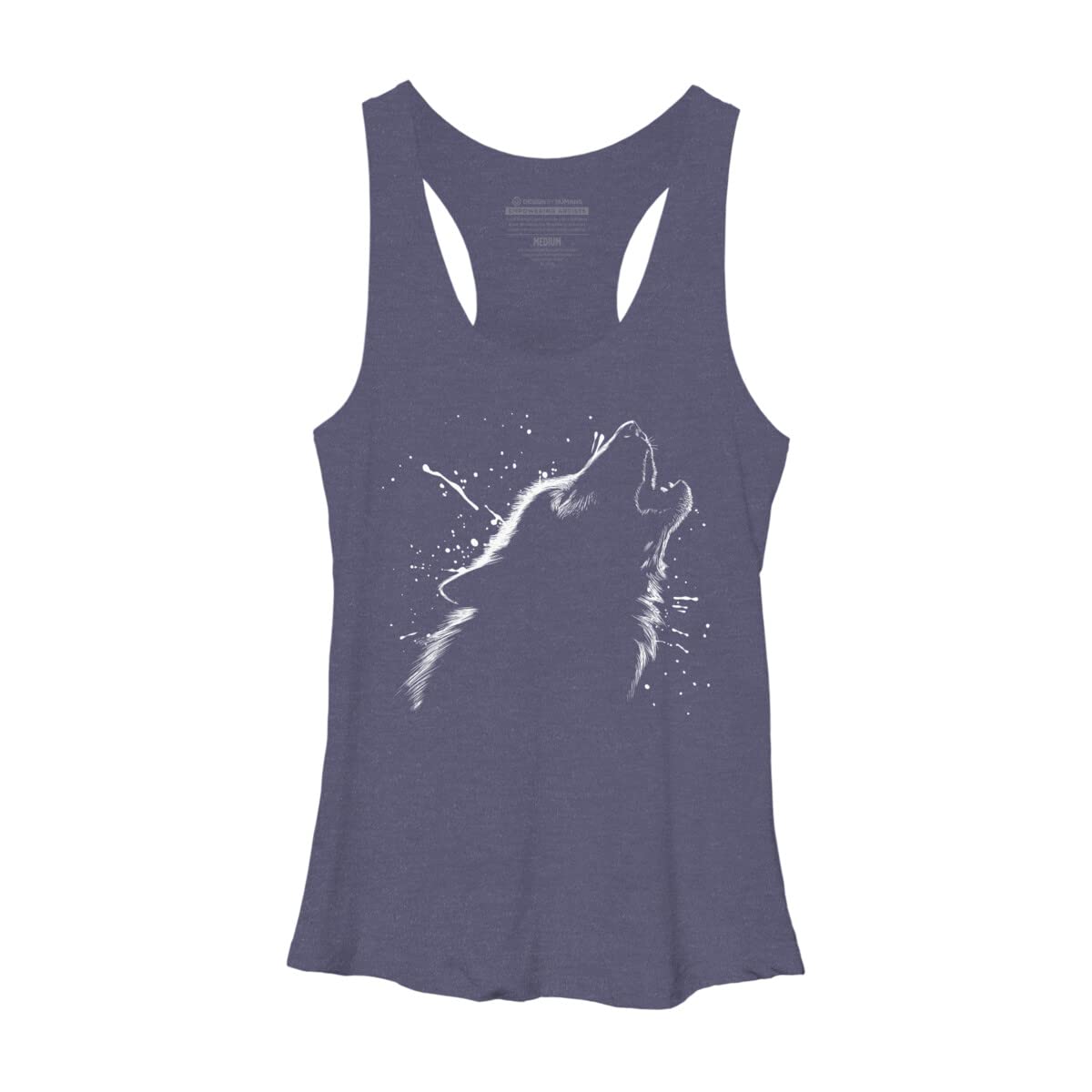 Design By Humans Women's Wolf White Racerback Tank Top by Alberto Cubatas - Soft Athletic Fit Yoga & Gym Workout Shirt