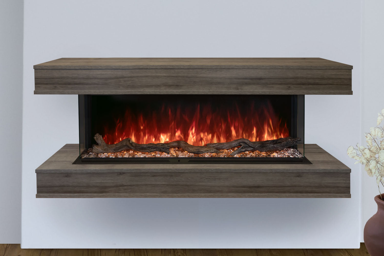 Modern Flames Landscape Pro 70'' Electric Fireplace Wall Mount Mantel Package in Driftwood Grey - Perfect for Living Rooms, Bedrooms & Home Theater Spaces
