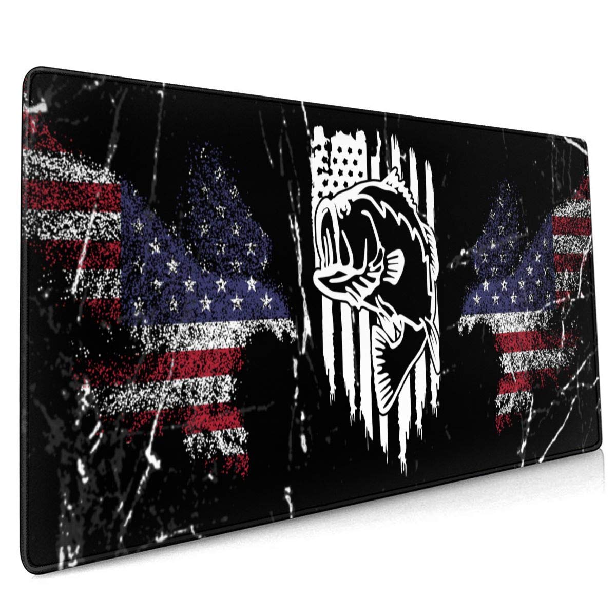 American Flag Largemouth Bass Fishing Gaming Mouse Pad - 15.8x35.5 Inch Non-Slip Desk Mat for PC Gamers & Office Work | Perfect for Gaming Setups & Patriotic Home Decor