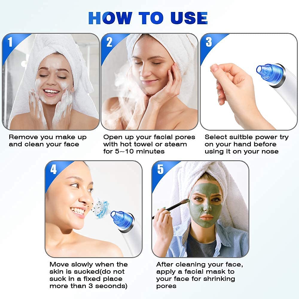 4-in-1 Blackhead & Whitehead Extractor Tool - Derma Suction Vacuum Pore Cleaner for Acne & Pimple Removal - Skin Care Device for Men & Women - Perfect for Home Facial & Deep Cleansing Routine