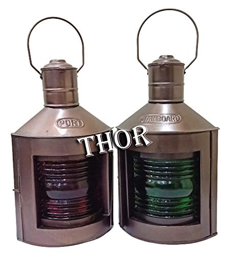 Vintage Nautical Metal Port & Starboard Lanterns - Set of 2 Rustic Ship Oil Lamps for Marine Decor, Boat Accessories & Coastal Home Gifts | Perfect for Sailboat, Yacht, Beach House & Outdoor Patio Lighting