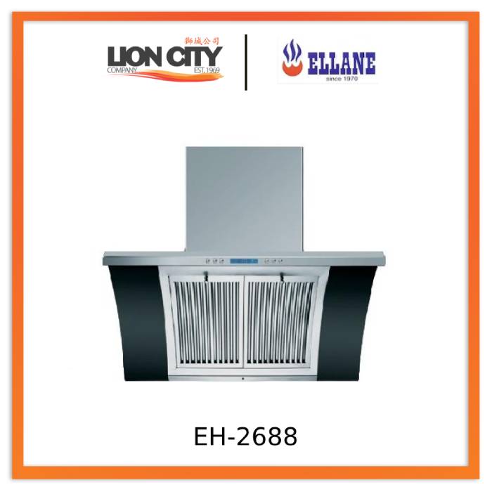 Ellane EH 2688 90cm Stainless Steel Chimney Range Hood with Arch Glass - Powerful Kitchen Ventilation for Smoke & Odor Removal - Perfect for Modern Home Cooking
