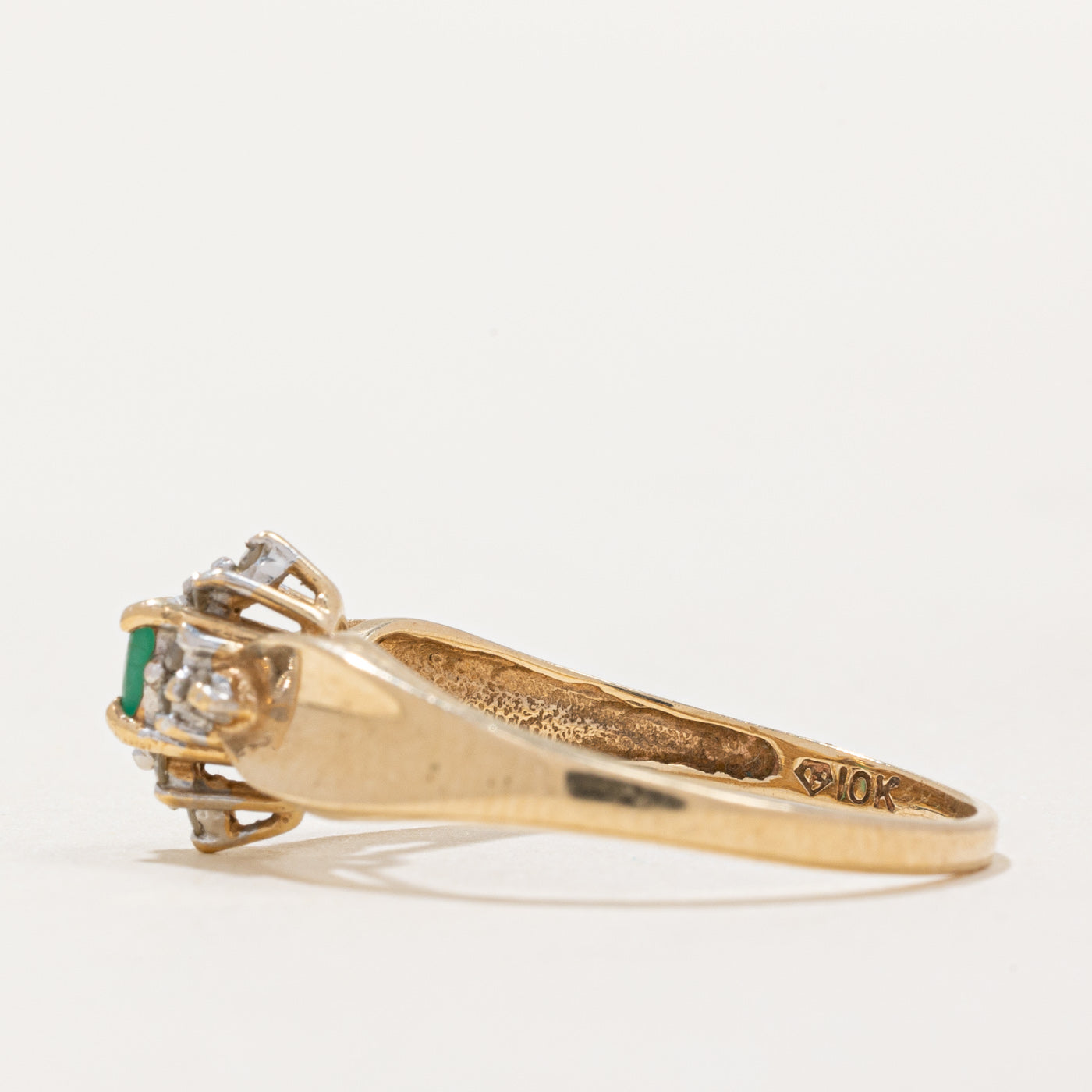 Emerald and Diamond Cluster Ring - 0.10ct Emerald & 0.06ctw Diamonds - Size 7.75 - Elegant Wedding, Anniversary, or Gift Jewelry for Women