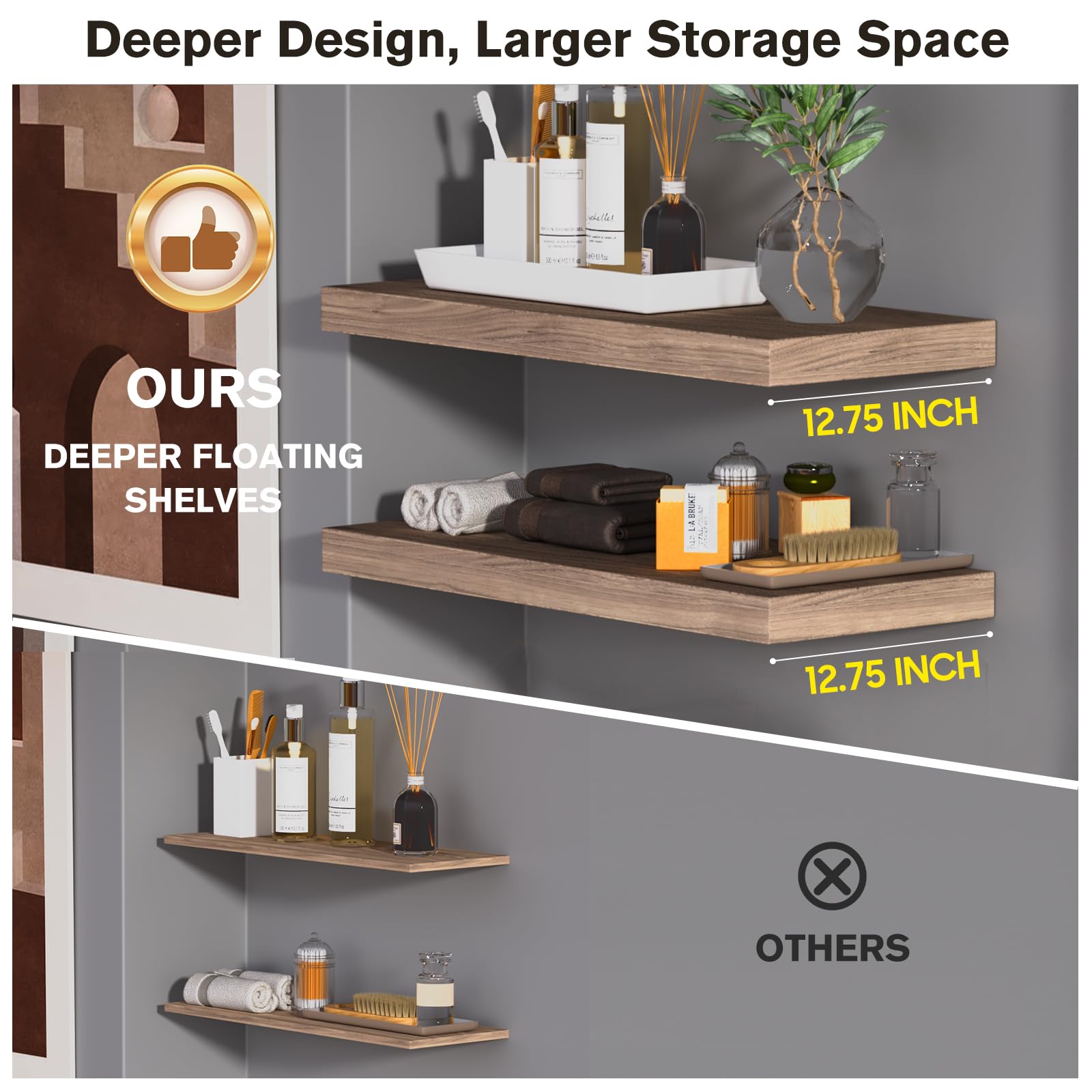Premium Walnut Floating Shelf Set - 30