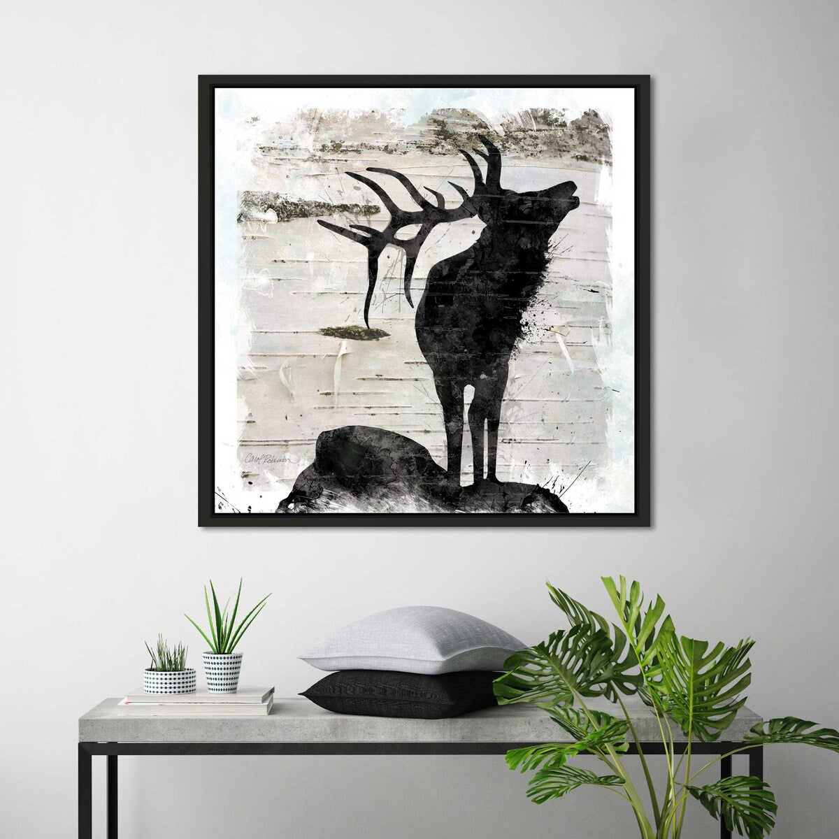 Birchbark Elk by Carol Robinson - Floating Canvas Wall Art Print - Nature-Inspired Home Decor for Living Room, Bedroom & Office