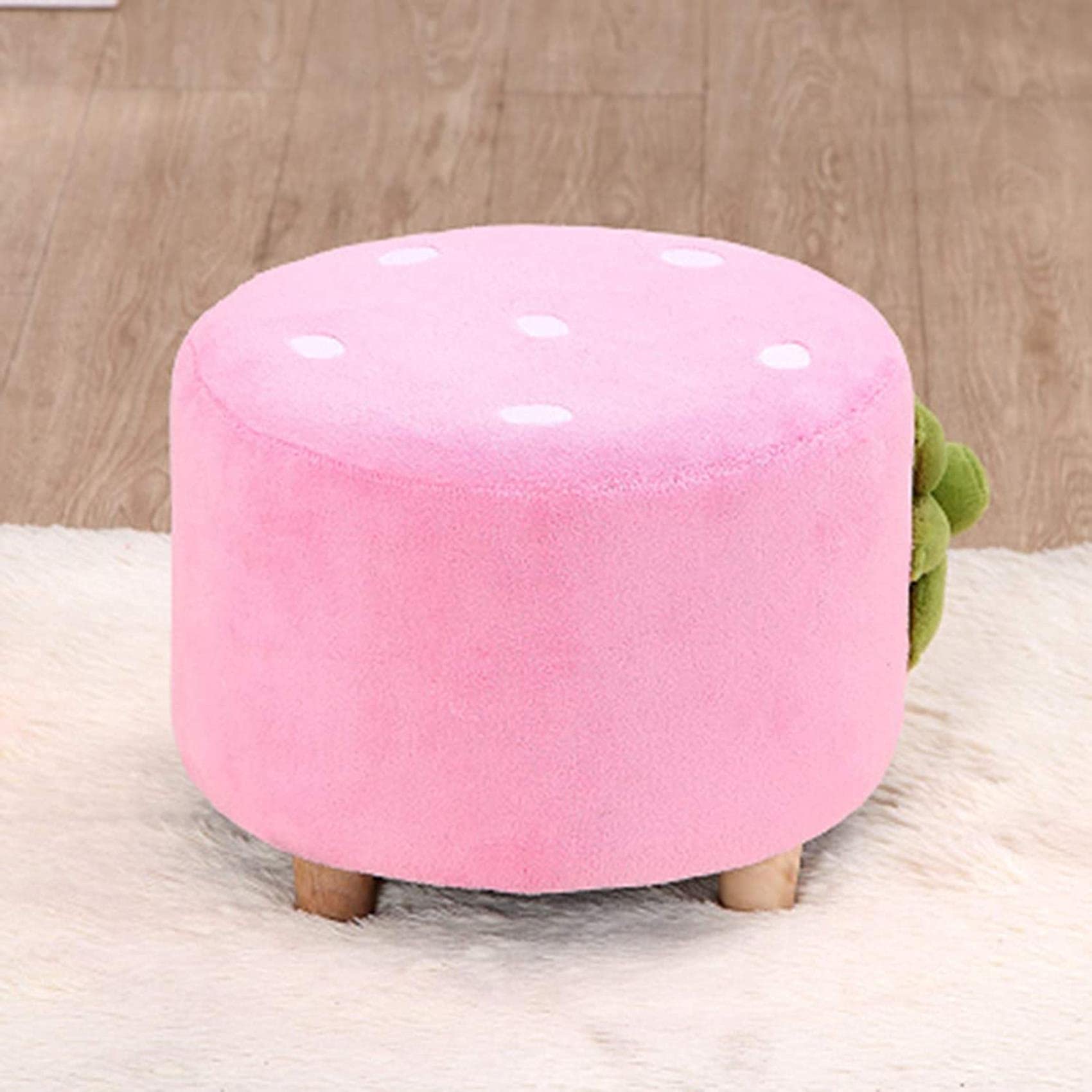 Round Child Footstool - Cartoon Strawberry Upholstered Pouffe Chair for Kids | Soft Changing Shoes Stool for Bedroom & Living Room | Durable & Comfortable Toddler Seat for Playroom, Nursery, or Reading Nook (Red)