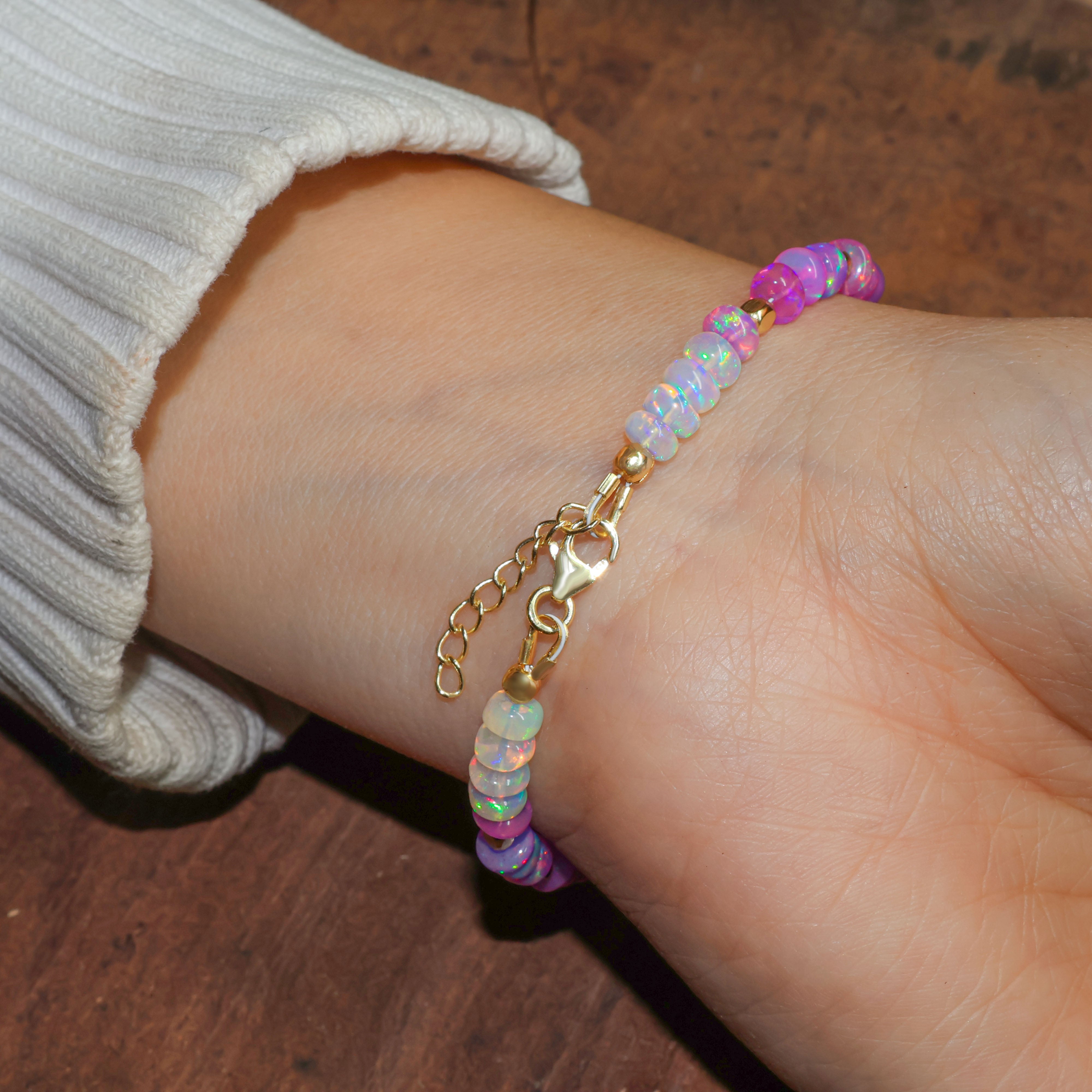 Natural Purple Opal Beaded Bracelet - Gold Filled Handmade Jewelry for Women | Elegant Gift for Birthday, Anniversary & Special Occasions