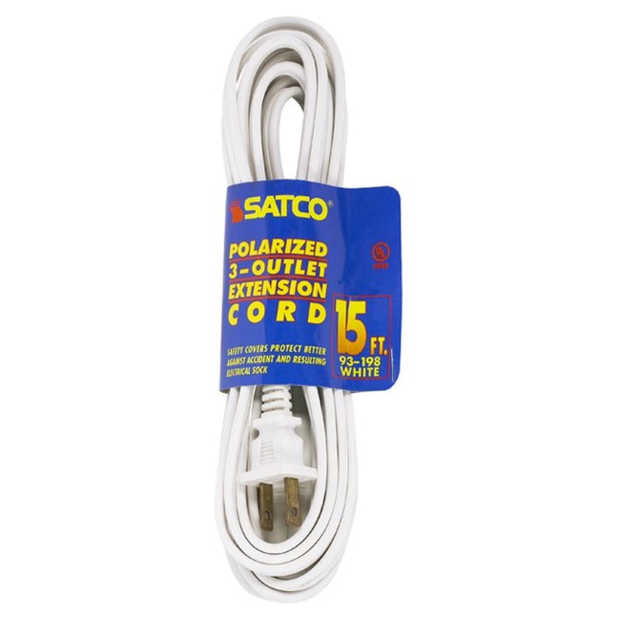 15 ft. 2 Prong Extension Cord - 16/2 Gauge SPT Wire with 3 Outlets - Indoor/Outdoor Power Cord for Home, Office, and Garden Use - White