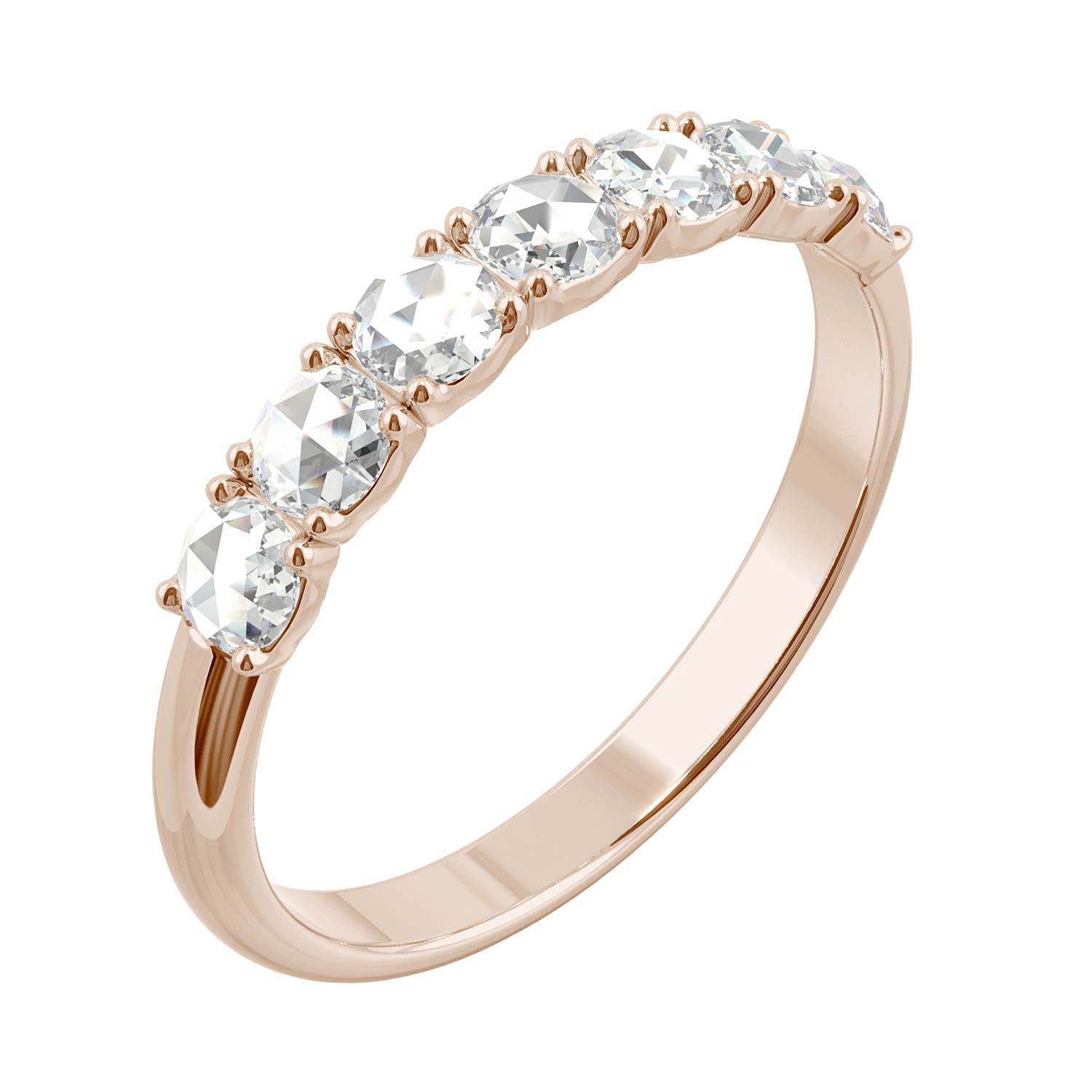 14K Rose Gold 3mm Round Rose Cut Moissanite Wedding Band - 0.49cttw DEW by Charles & Colvard | Elegant Bridal Ring for Women, Perfect for Engagement, Anniversary & Everyday Wear