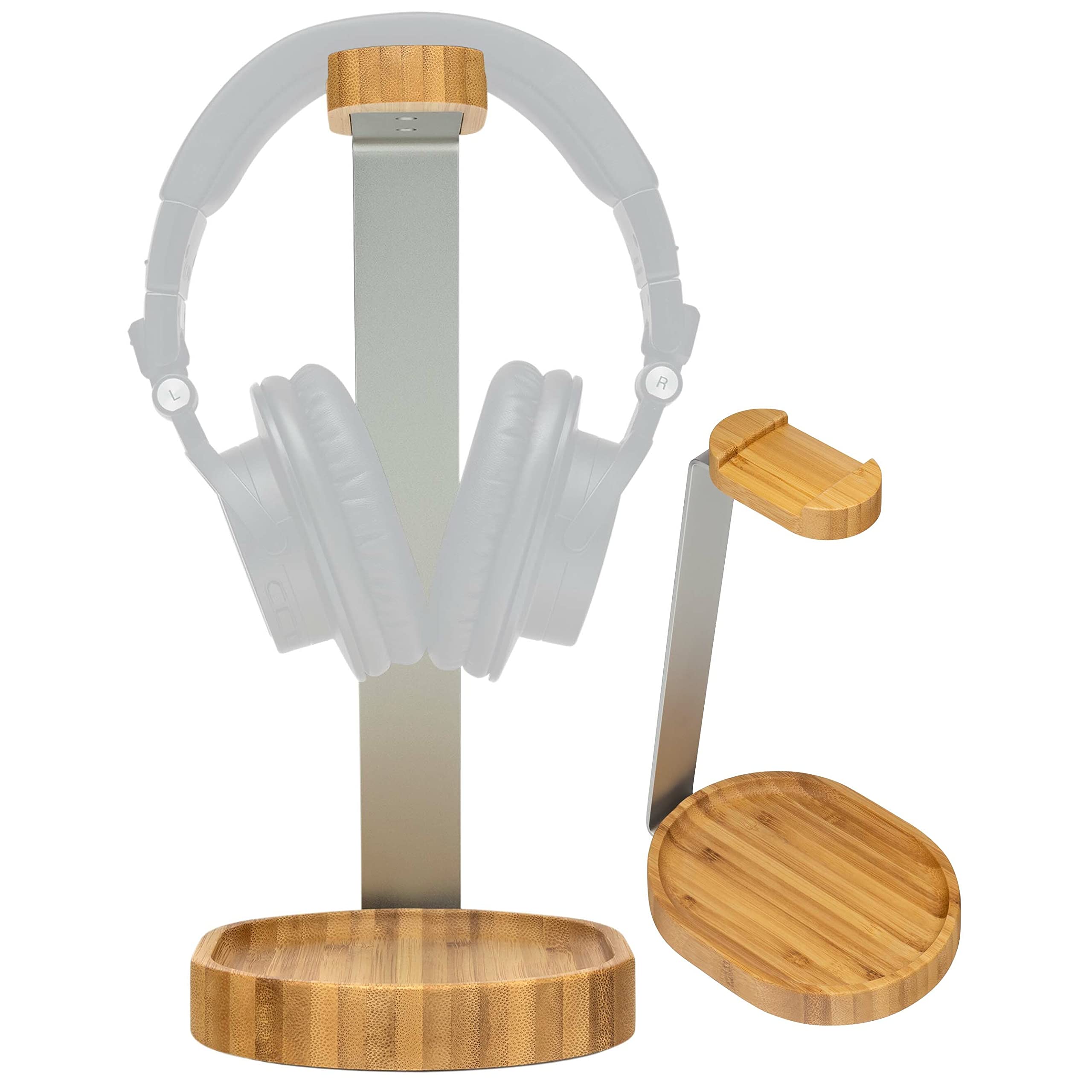 Premium Bamboo Headphone Stand - Wooden Gaming Headset Holder for Desk & Studio - Universal Fit for AirPods Max, Beats, Corsair, Razer, Astro (PC, Xbox, PS4) - Perfect for Home Office, Gaming Setup & Music Studio Organization