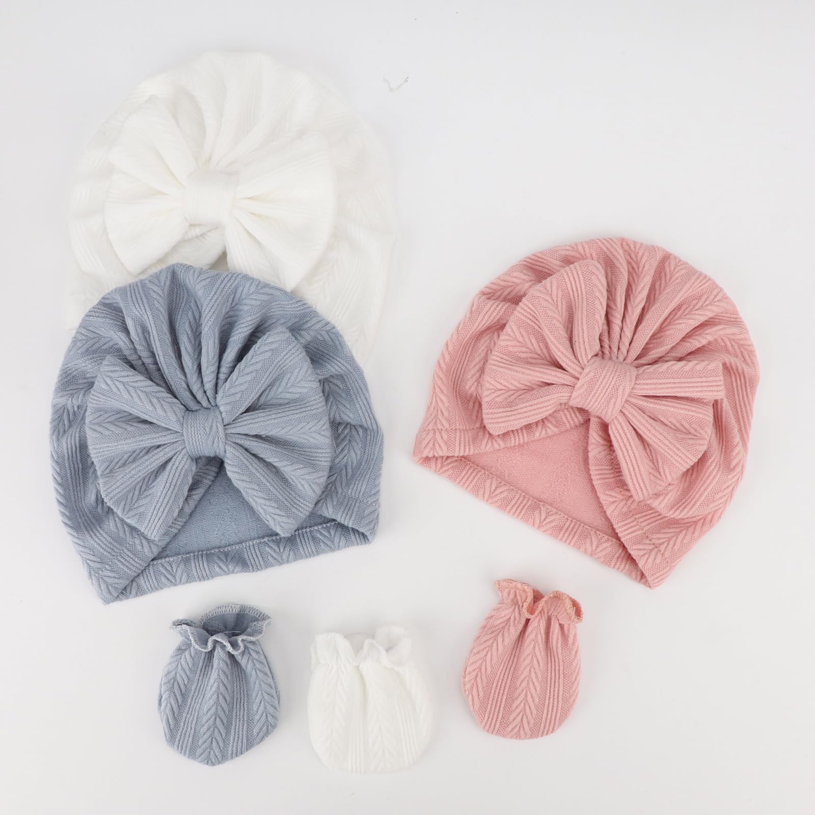 Newborn Baby Hats and Mittens Set - Soft Infant Bow Beanie Cap & Toddler Gloves for Baby Boy & Girl - Perfect for Hospital, Photography & Winter Outfits