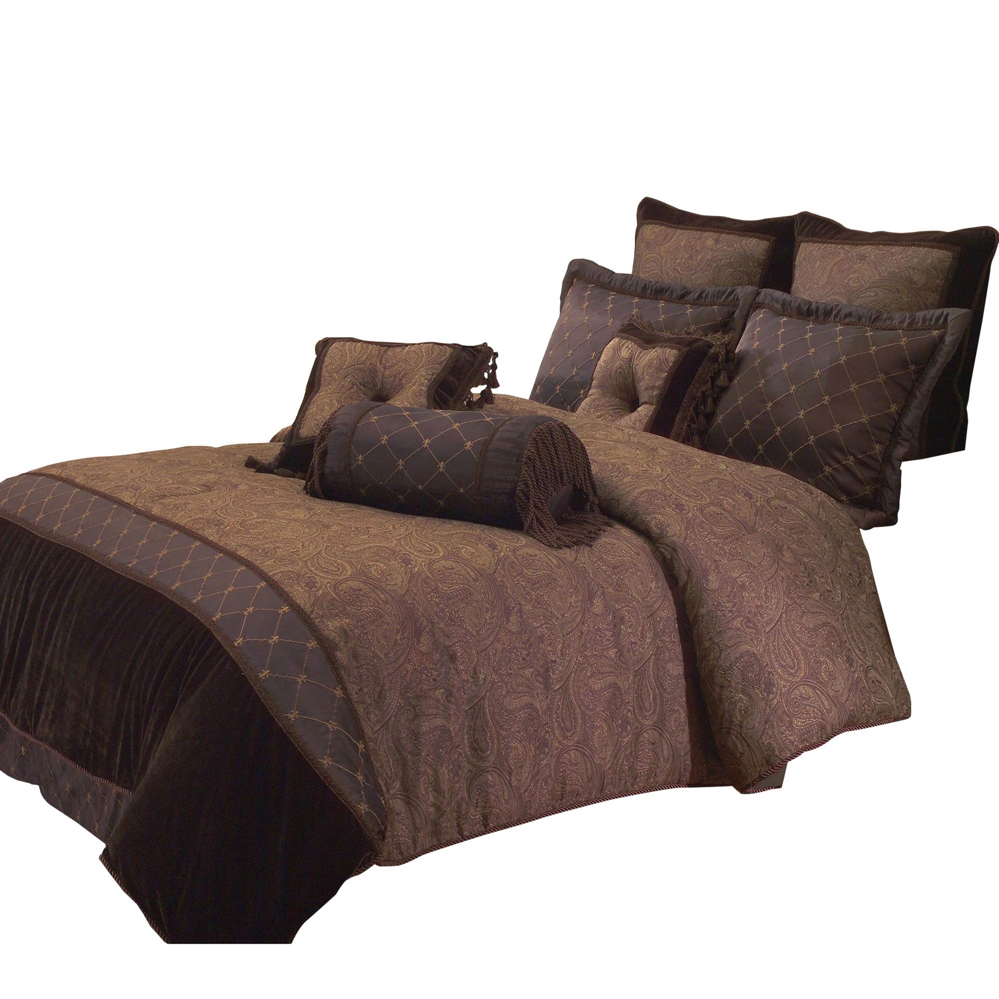 Benjara 9-Piece Queen Size Polyester Comforter Set - Elegant Brown Paisley Pattern Design | Perfect for Bedroom Decor, Guest Rooms & Cozy Home Styling