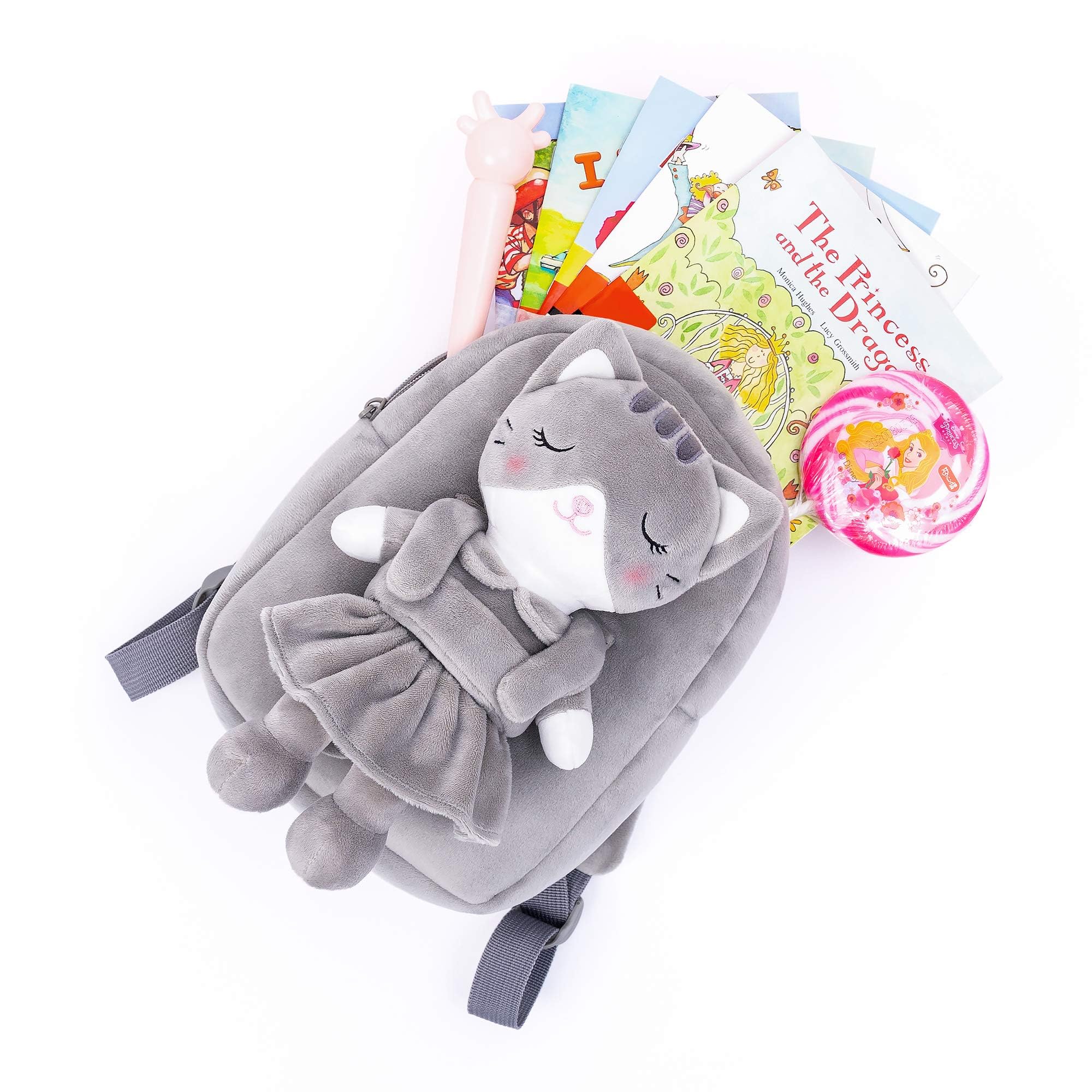 **Adorable Gray Cat Stuffed Animal Backpack for Toddlers & Kids - 9.5