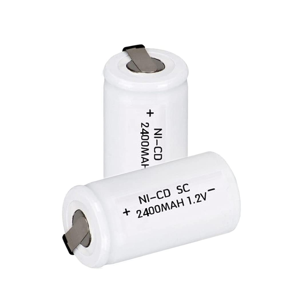 1.2V 2400mAh Sub C Ni-Cd Rechargeable Batteries with Tabs - 2 Pack for Power Tools, RC Cars, Flashlights & Emergency Devices | High Capacity SC Battery Replacement