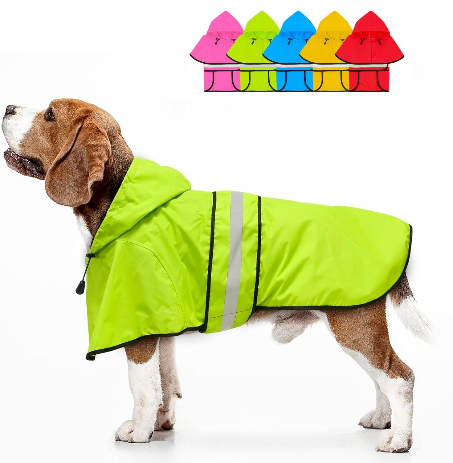 Reflective Dog Raincoat - Waterproof Hooded Jacket for Small to Large Dogs (Green) - Perfect for Outdoor Walks