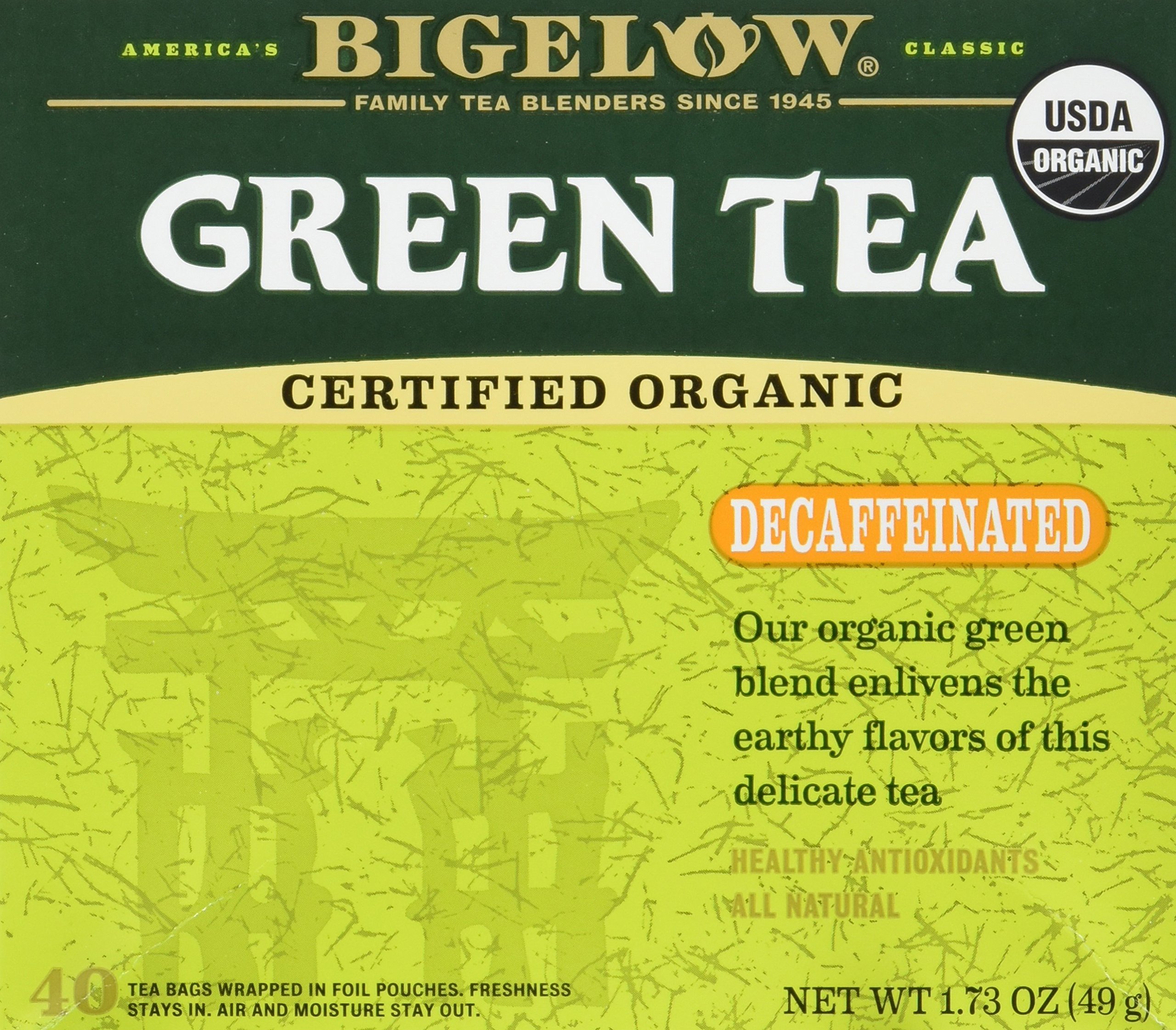 Bigelow Organic Decaffeinated Green Tea Bags - 40 Count (2 Pack) | Caffeine-Free Herbal Tea for Relaxation & Wellness | Perfect for Morning Routine, Afternoon Break or Evening Wind Down