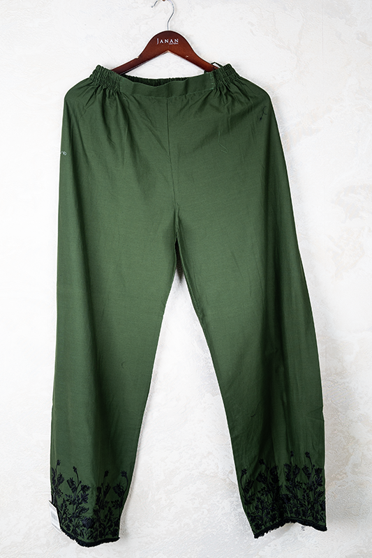 Stylish Cotton Embroidered Green Women's Pants - Comfortable & Fashionable Ladies Trousers for Casual Wear, Office & Travel