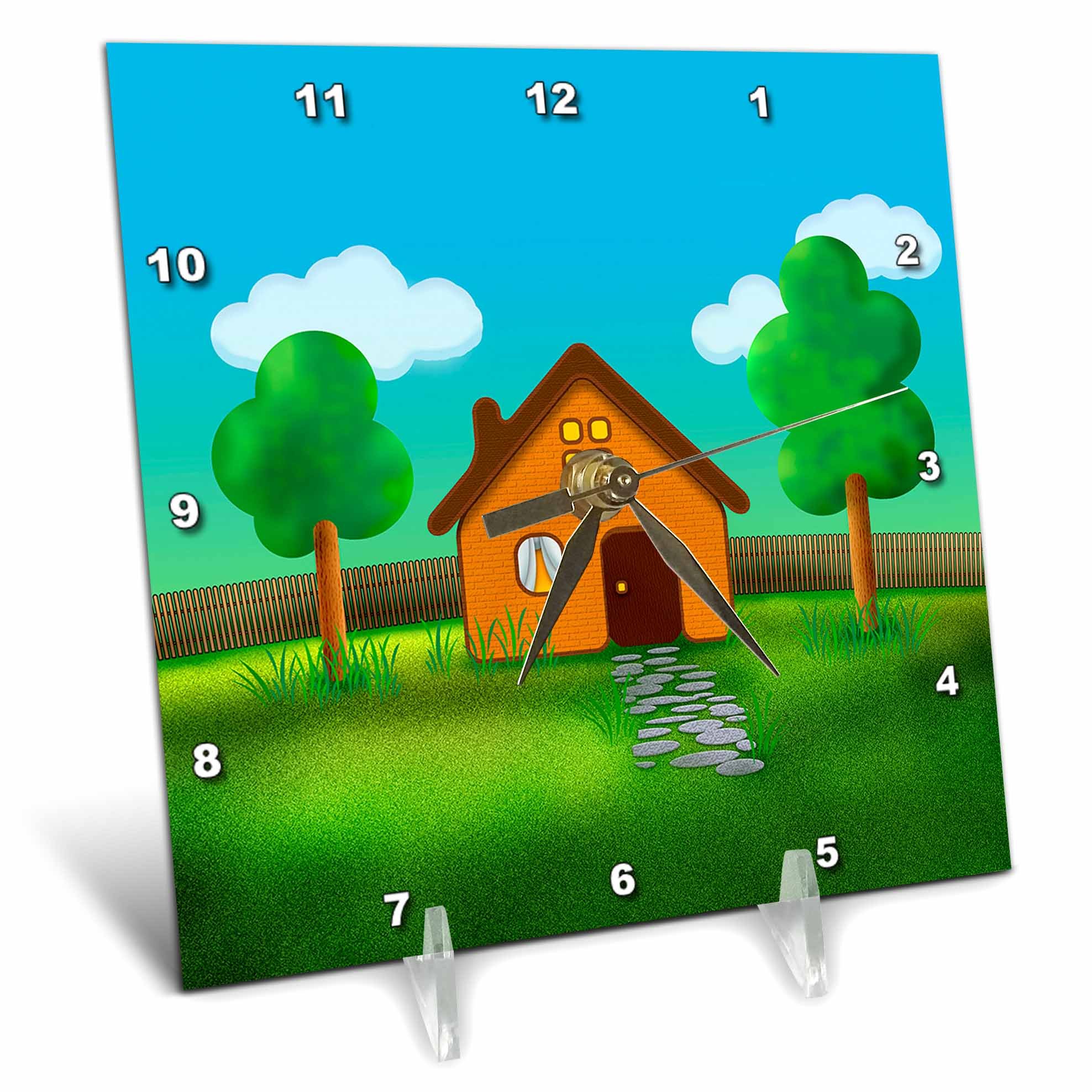 3D Rose Home Sweet Home Desk Clock - 6x6 Inch Cute Funny Illustration Wall Clock for Office, Bedroom, Living Room & Home Decor | Perfect Gift for Housewarming, Birthday & Holidays