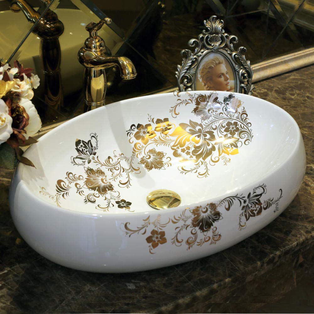 Premium Oval Ceramic Vessel Sink - Handcrafted Jingdezhen Countertop Bathroom Basin for Modern Vanities | Perfect for Powder Rooms, Master Baths & Spa Retreats