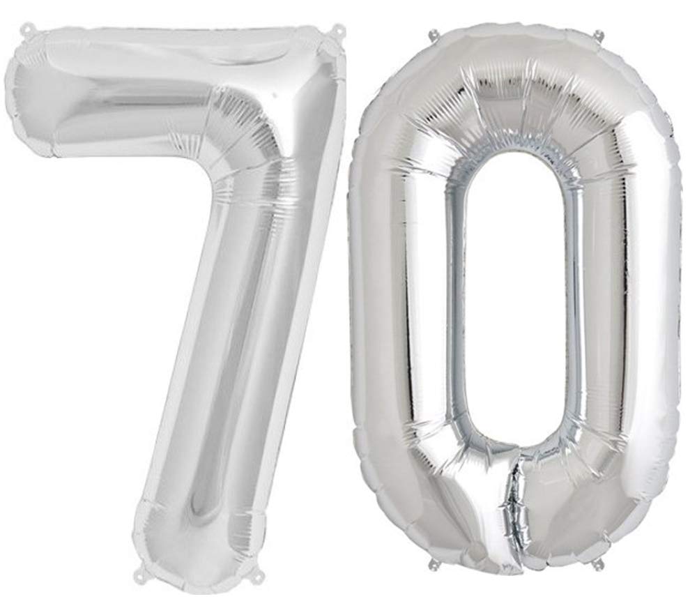 Tellpet Silver Number 70 Balloons - 40 Inch Large Foil Balloons for 70th Birthday Party Decorations, Anniversary Celebrations & Milestone Events