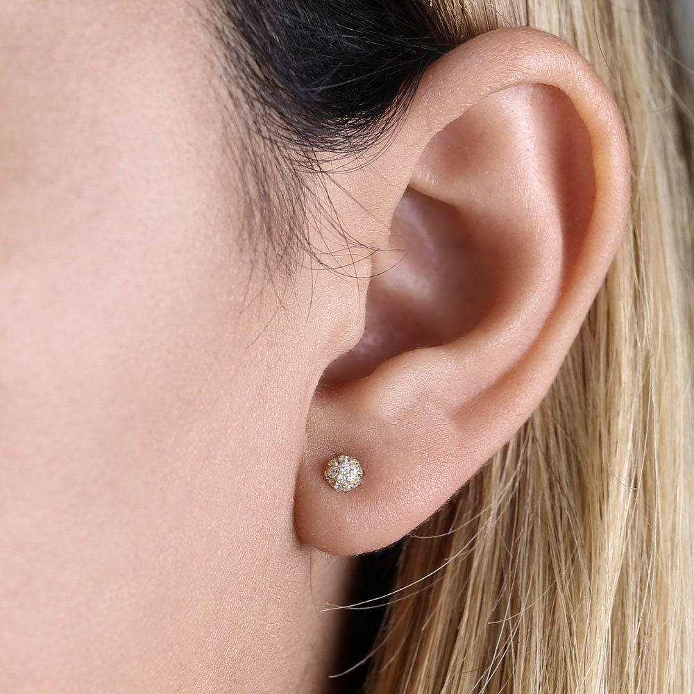 14K Solid Yellow Gold CZ Half Ball Stud Earrings - Elegant & Hypoallergenic Jewelry for Women, Perfect for Everyday Wear, Parties & Gifts