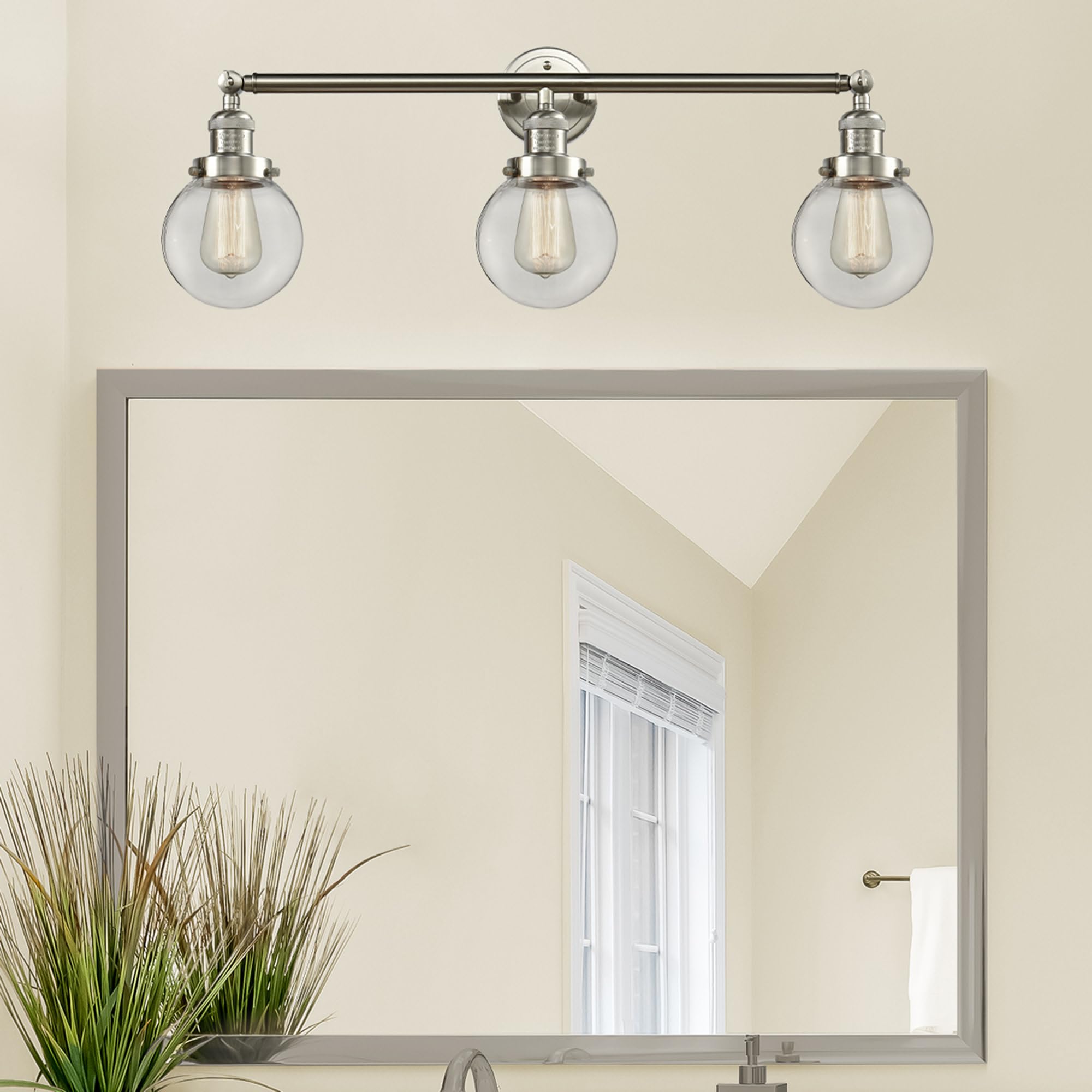 Brushed Satin Nickel Bathroom Vanity Light - 3-Light Beacon Fixture for Modern Bathroom & Dressing Room Lighting
