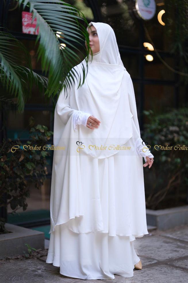 White Niqab Khimar with Pockets - Modest Islamic Face Veil for Women - Perfect for Prayer, Daily Wear & Special Occasions