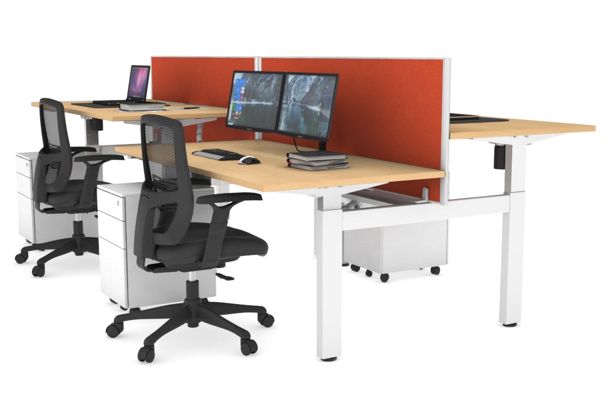 Adjustable 4-Person H Bench Workstation - White Frame [1600L x 800W] - Perfect for Office, Classroom, or Collaborative Workspace
