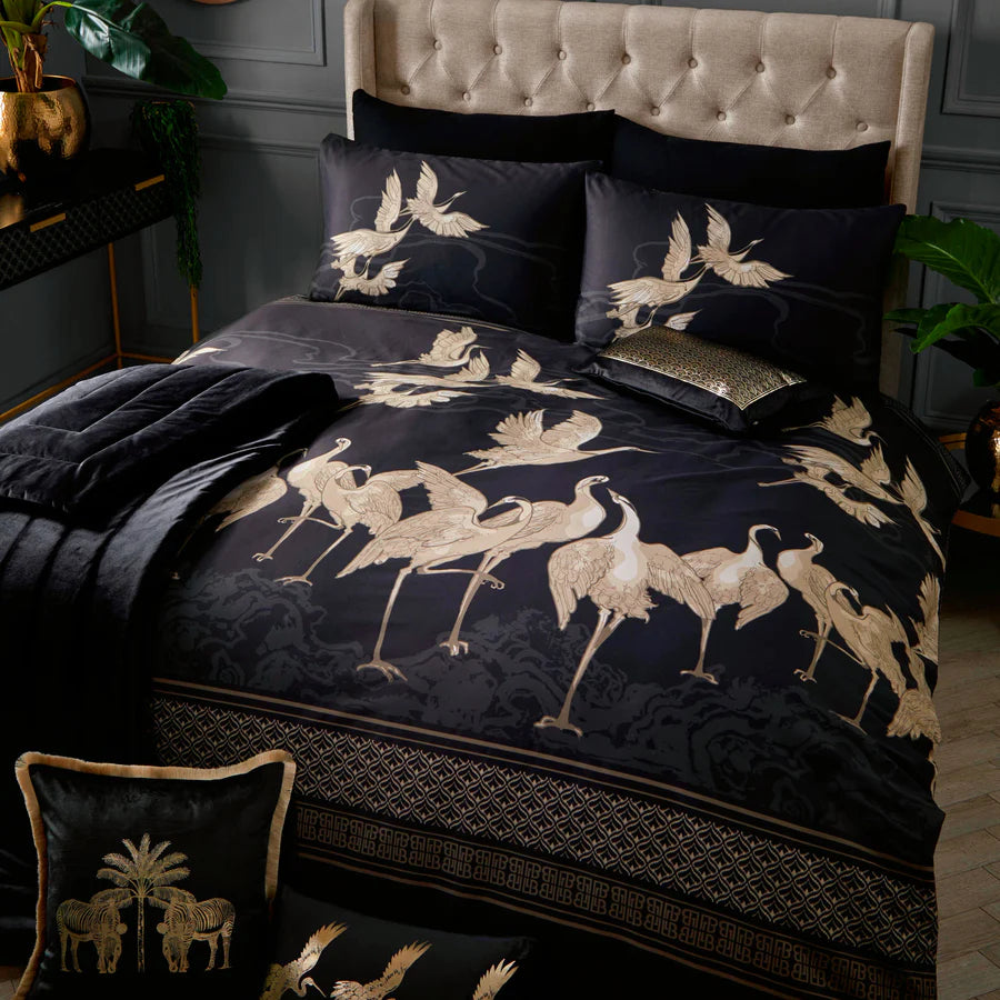 Laurence Llewelyn Bowen Kireina Duvet Cover Set - Queen Size Black Luxury Bedding for Modern Bedroom Decor | Soft & Breathable Microfiber