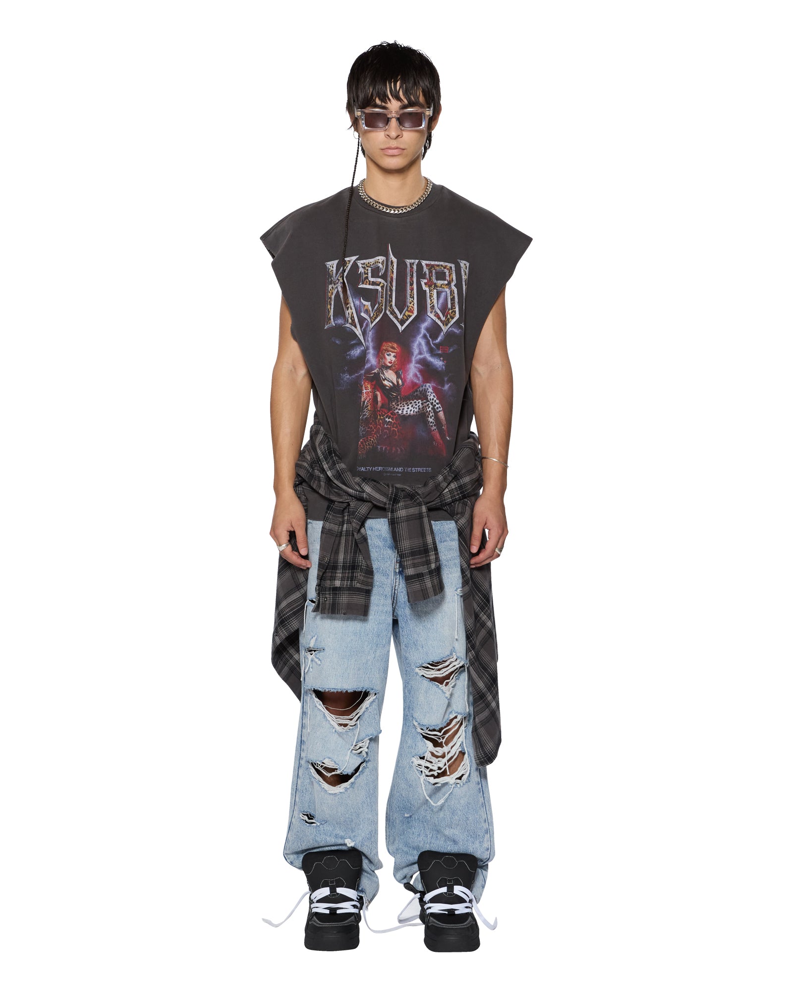 KINGDOM SLASH CREW FADED BLACK T-Shirt - Streetwear Graphic Tee for Men - Casual Urban Fashion - Perfect for Concerts, Skateboarding & Everyday Wear