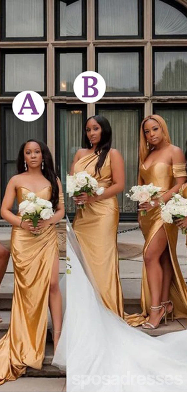 Elegant Mismatched Champagne Gold Mermaid Bridesmaid Dresses - Long Formal Gowns for Wedding Party, Prom & Special Occasions - Style WG1348