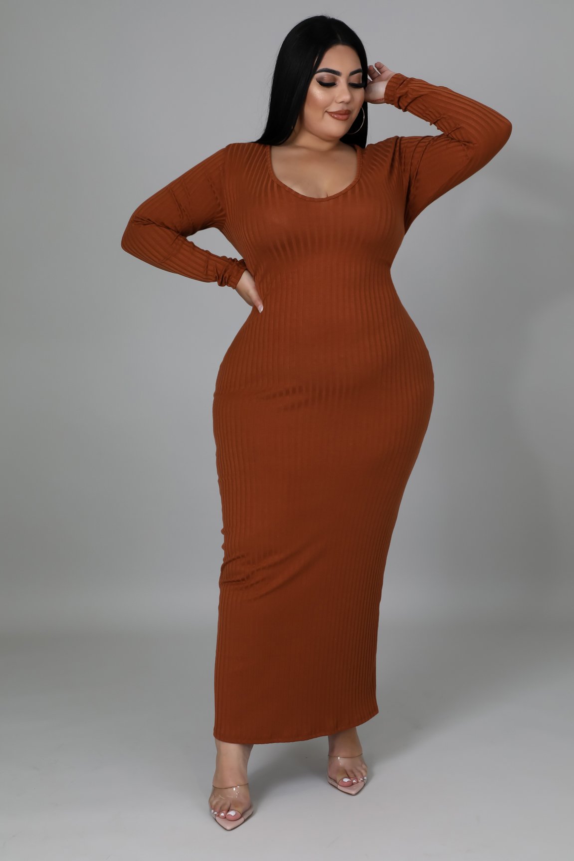 Lola Babe Curve Dress in Cognac - Flattering Fit for Women, Perfect for Casual Outings & Date Nights