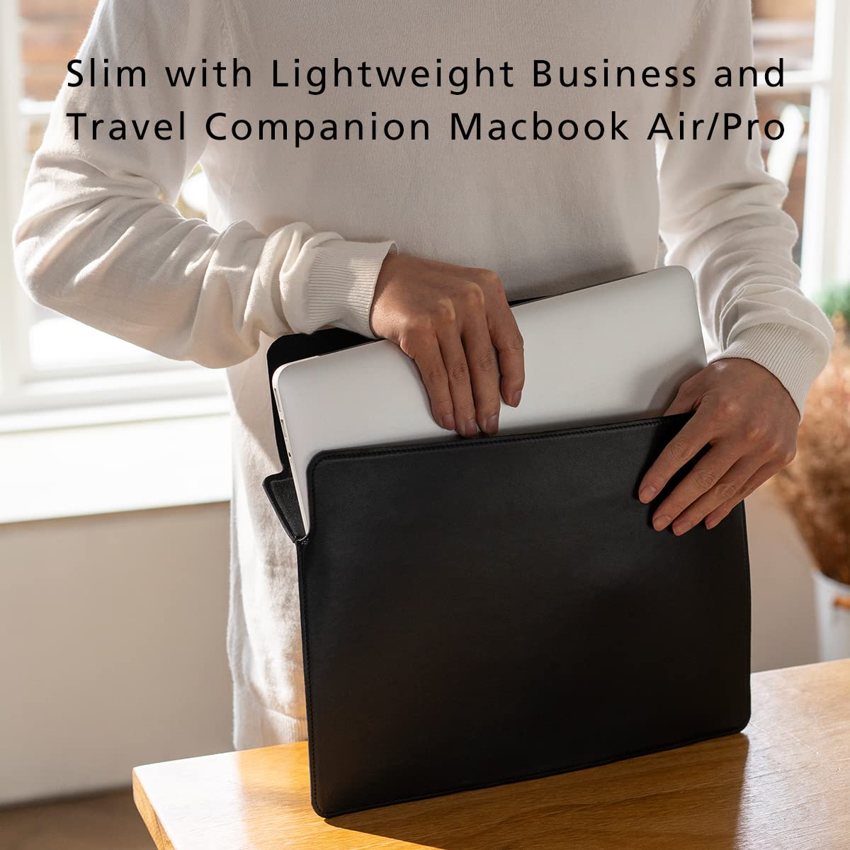 Premium Italian Leather Laptop Sleeve for MacBook Air & Pro 13/14 inch - Protective Case for MacBook Air 13.3