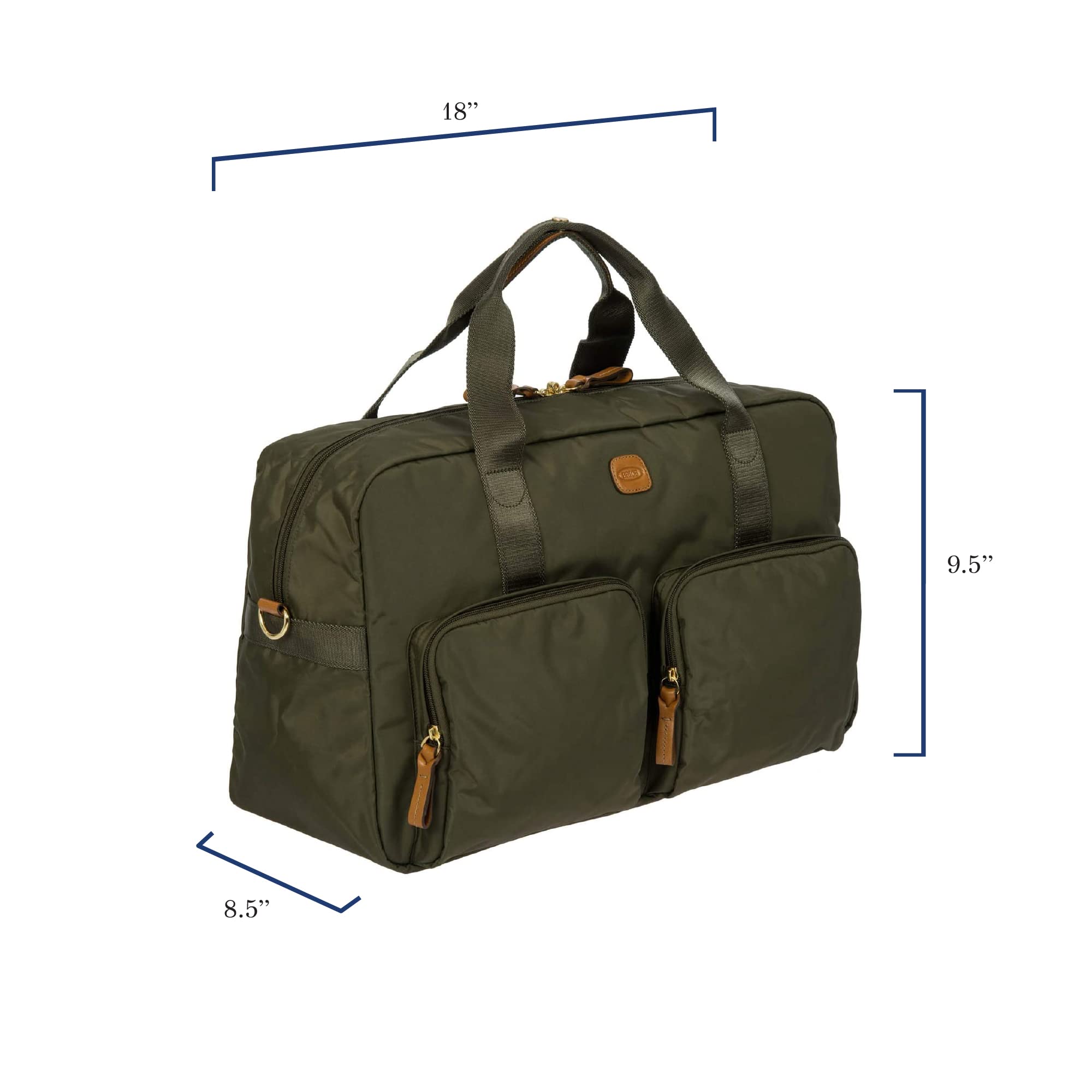 Bric's X-BAG 18-Inch Cargo Duffle Bag - Premium Olive Travel Bag with Luggage Sleeve | Water-Resistant Satin Nylon Carry-On & Weekender | Perfect for Business Trips, Gym & Weekend Getaways