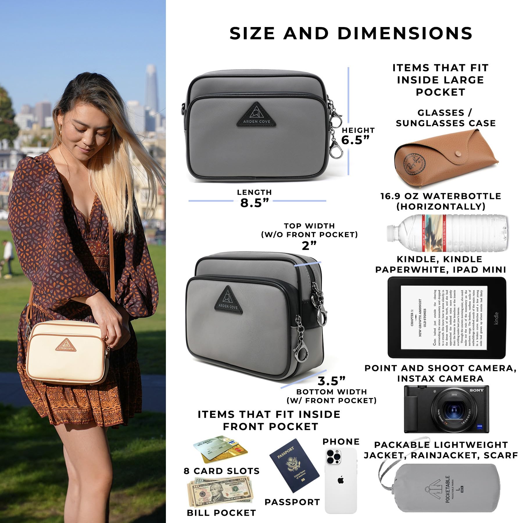 Arden Cove Anti-Theft Waterproof Crossbody Bag with Slash-Resistant Chain Strap - Secure Travel Purse for Women, Commuting & City Exploration