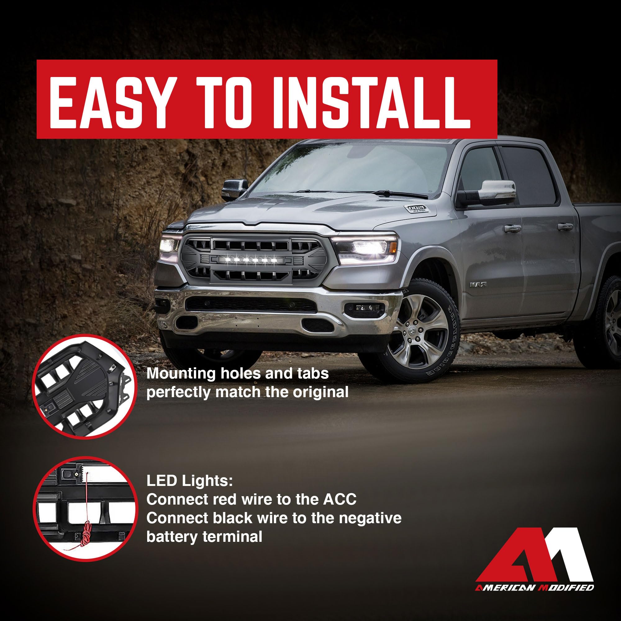 **2024 Dodge Ram 1500 Grille with LED Lights – Heavy Duty Off-Road Armor Grille Compatible with Big Horn, Laramie, Lone Star & Tradesman (2019-2024) – Upgrade for Truck Protection & Style**    *(Perfect for Off-Roading, Truck Customization & Enhanced Durability)*