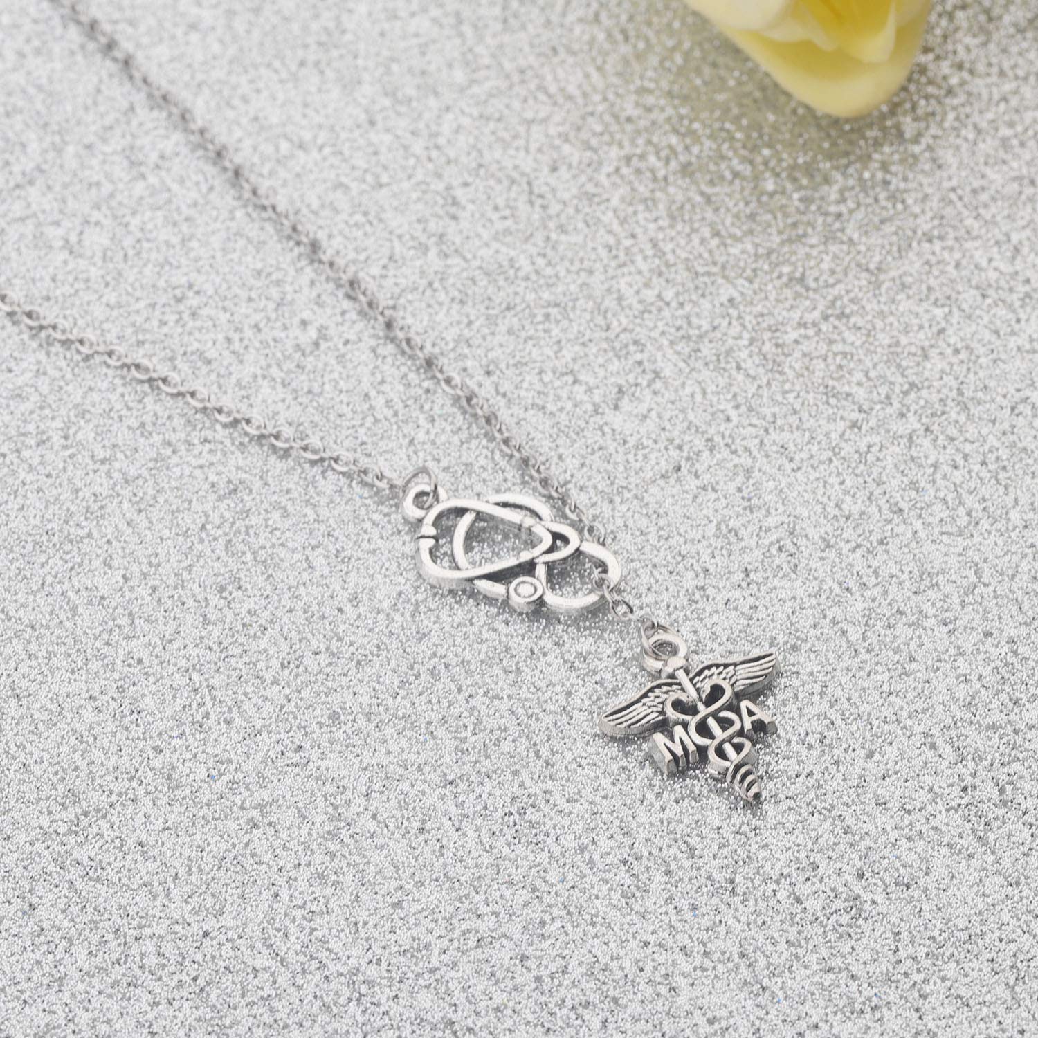 Bobauna Medical Assistant Stethoscope Lariat Y Necklace - MA Physician Jewelry for Nurses & Doctors - Perfect Medical Appreciation & Graduation Gift for Healthcare Professionals - Ideal for Clinical Work, White Coat Ceremonies & Medical School Events